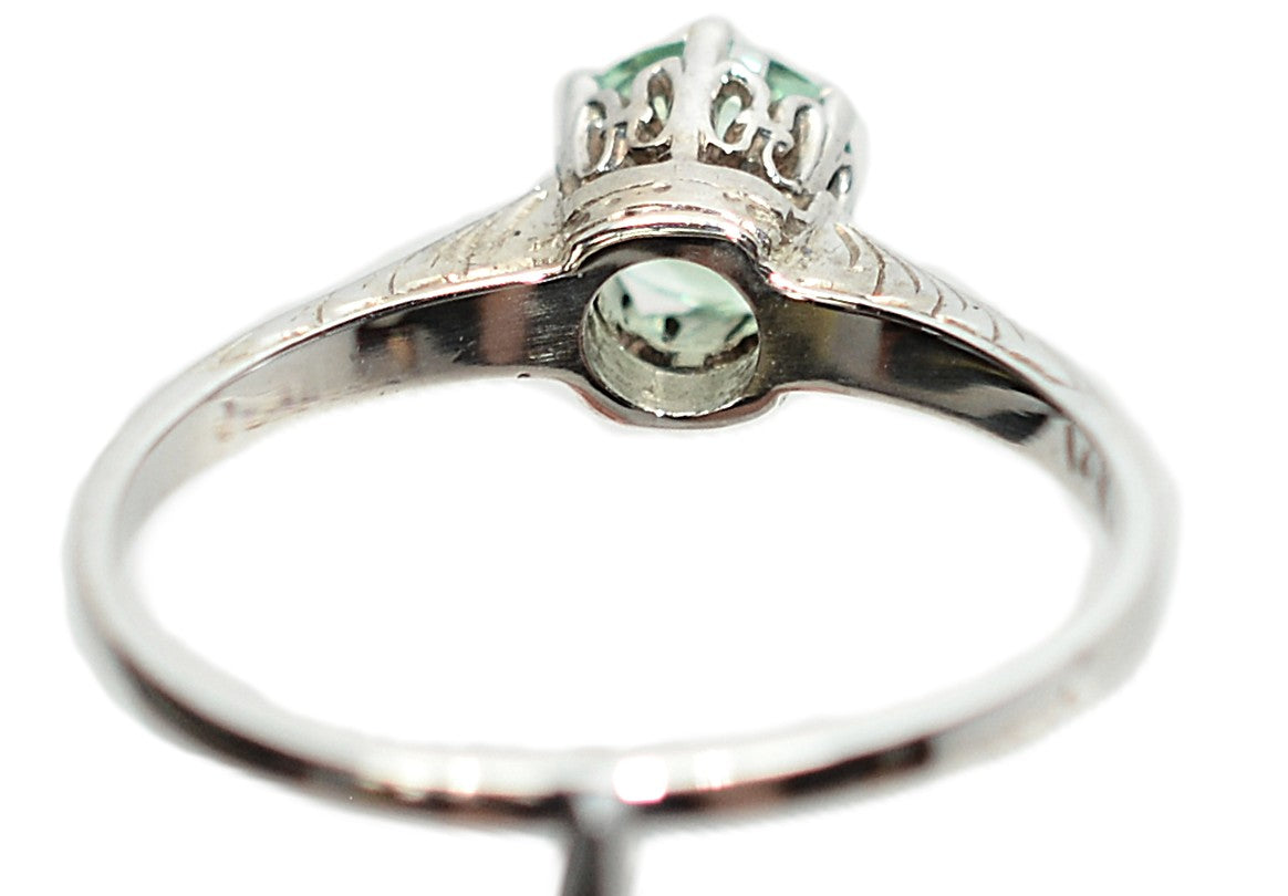 Natural Paraiba Tourmaline Ring 14K White Gold Ring .54ct Gemstone Ring Blue Green Ring Antique Ring Filigree Hand Carved Vintage Jewelry