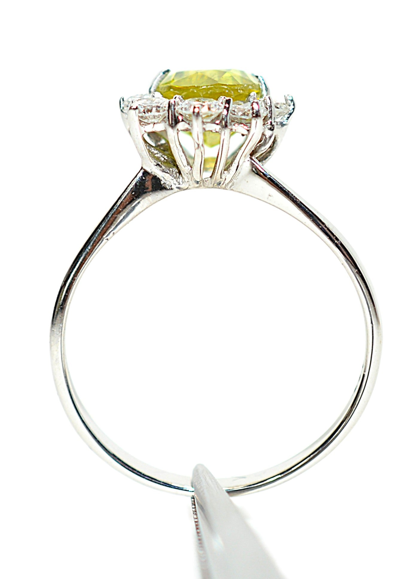 Natural Sphene & Diamond Ring 14K White Gold 2.52tcw Titanite Gemstone Yellow Green Ring Womens Ring Statement Ring Vintage Estate Ring