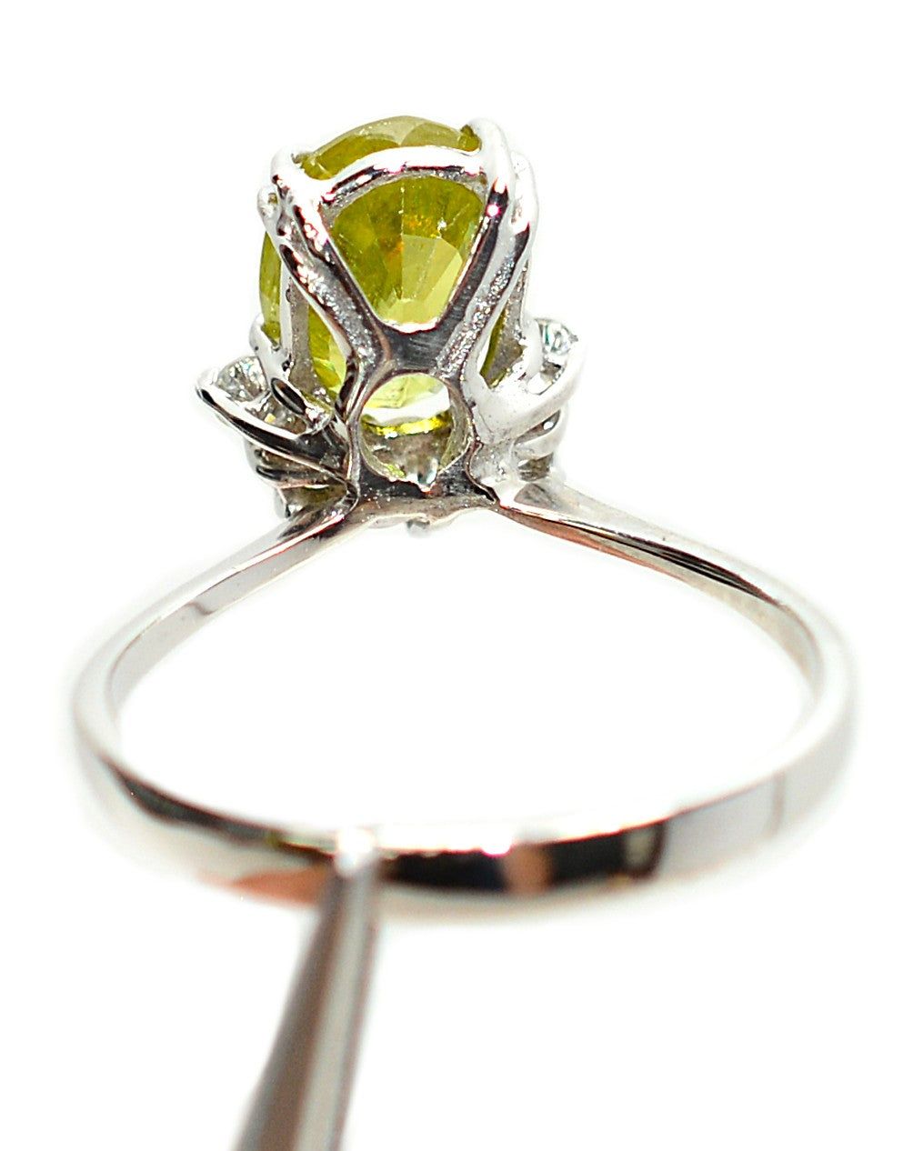 Natural Sphene & Diamond Ring 14K White Gold 2.52tcw Titanite Gemstone Yellow Green Ring Womens Ring Statement Ring Vintage Estate Ring