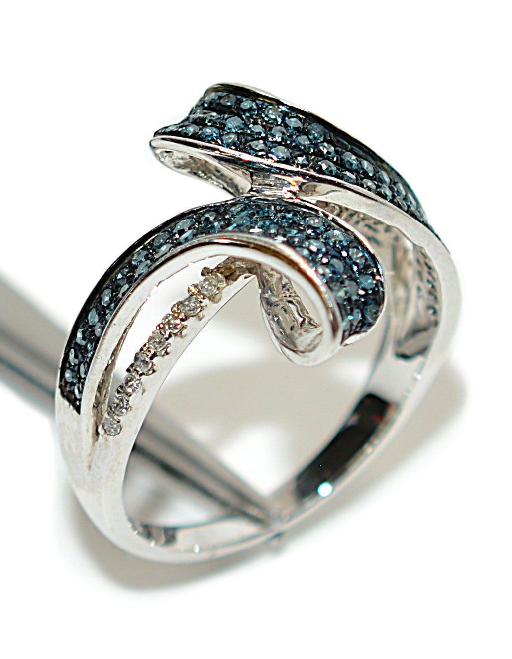 Fancy Blue Diamond Ring 10K White Gold .61tcw Gemstone Ring Cluster Ring Multistone Ring Blue Ring April Birthstone Statement Ring