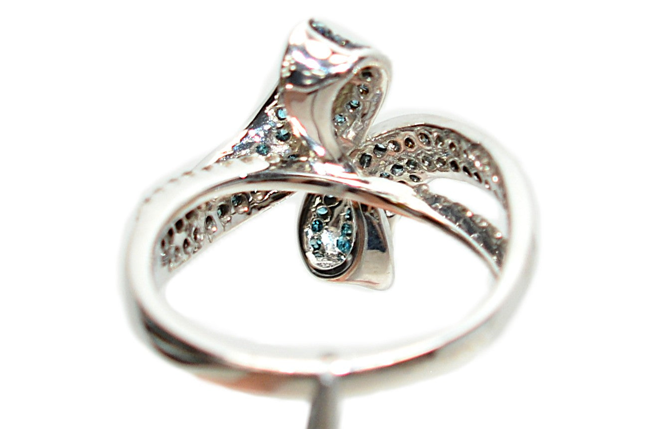 Fancy Blue Diamond Ring 10K White Gold .61tcw Gemstone Ring Cluster Ring Multistone Ring Blue Ring April Birthstone Statement Ring