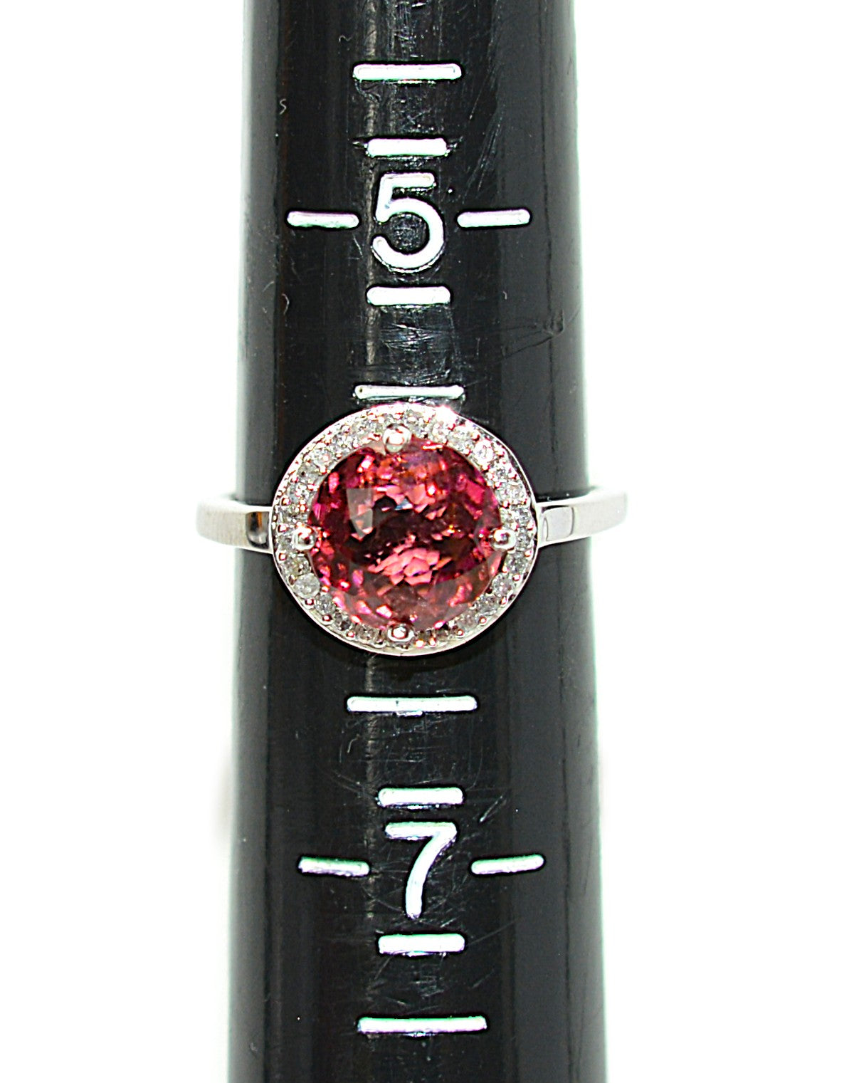 Natural Rubellite & Diamond Ring 10K Solid White Gold 2.94tcw Engagement Ring Gemstone Ring Statement Ring Pink Tourmaline Birthstone Ring
