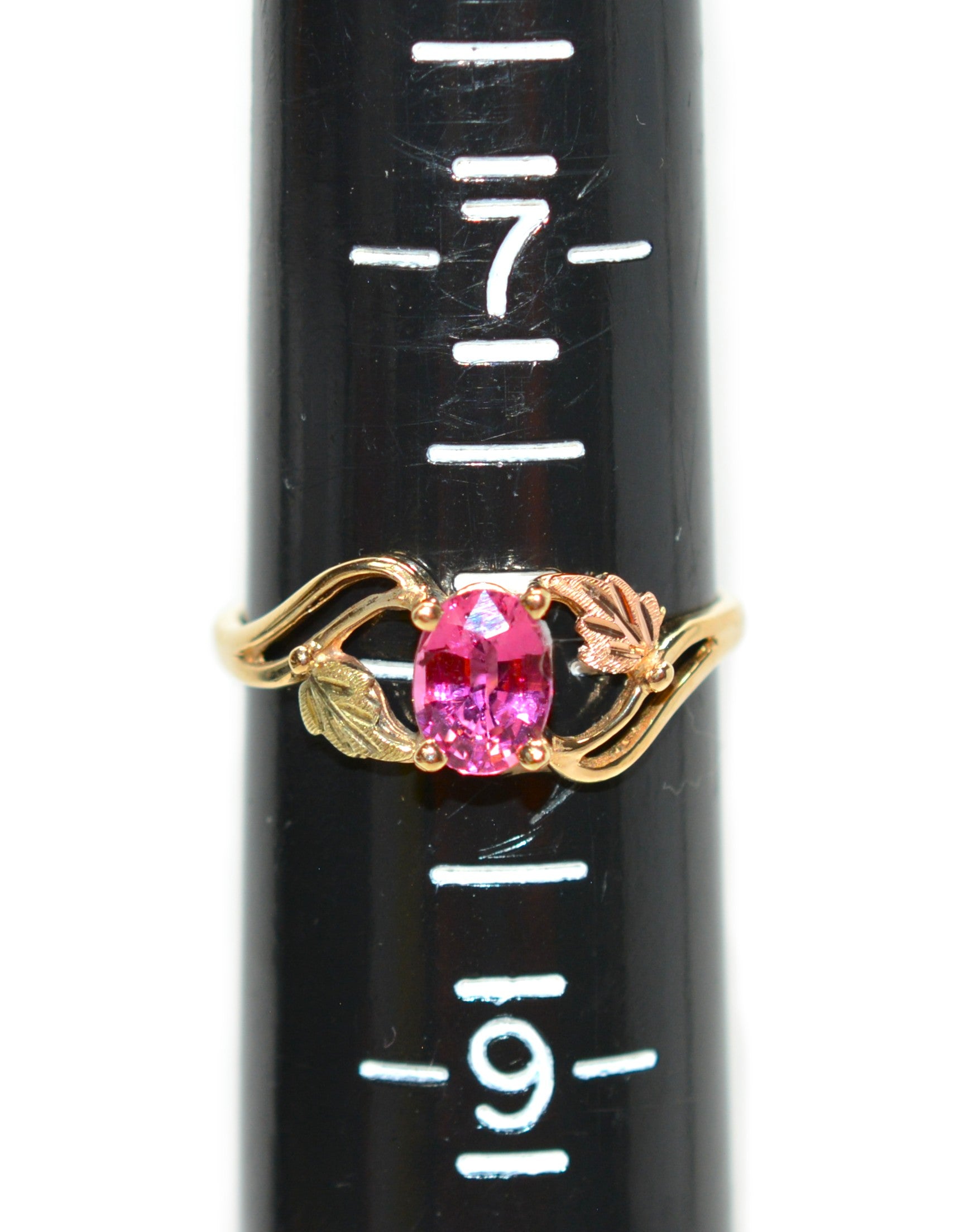 Natural Padparadscha Sapphire Ring 10K Solid Gold 1.00ct Gemstone Black Hills Gold Ring September Birthstone Ring Boho Leaf Nature Ring