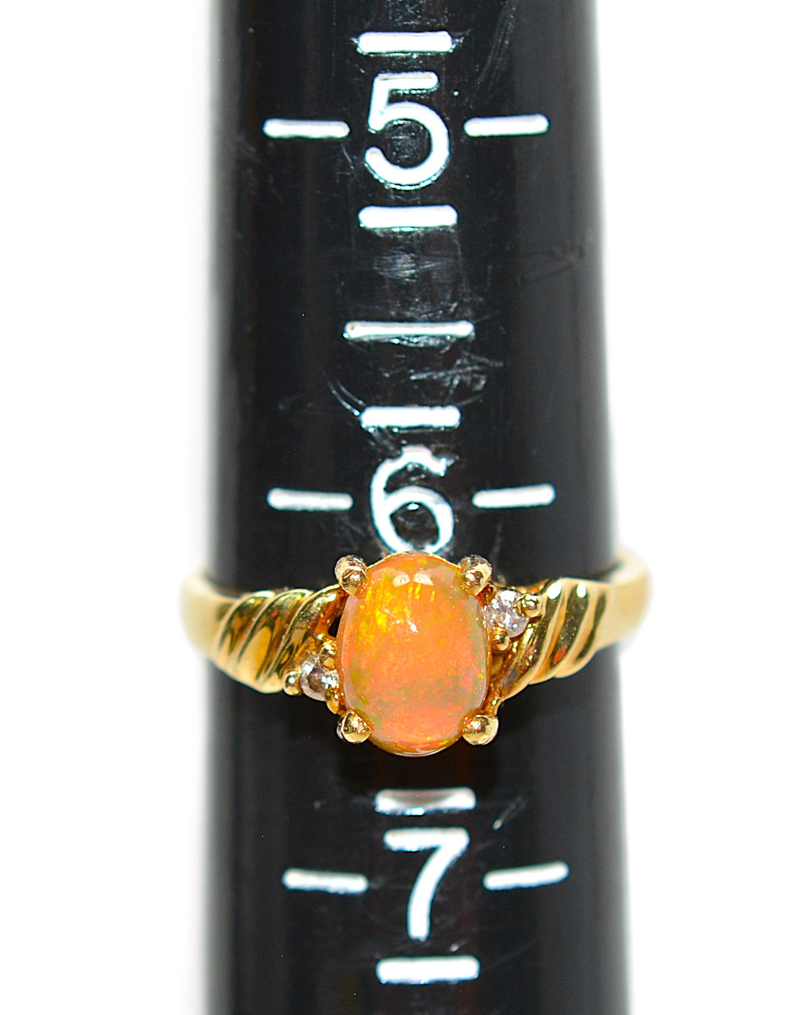 Natural Ethiopian Welo Fire Opal & Diamond Ring 14kt Solid Gold 1.13tcw October Birthstone Ring