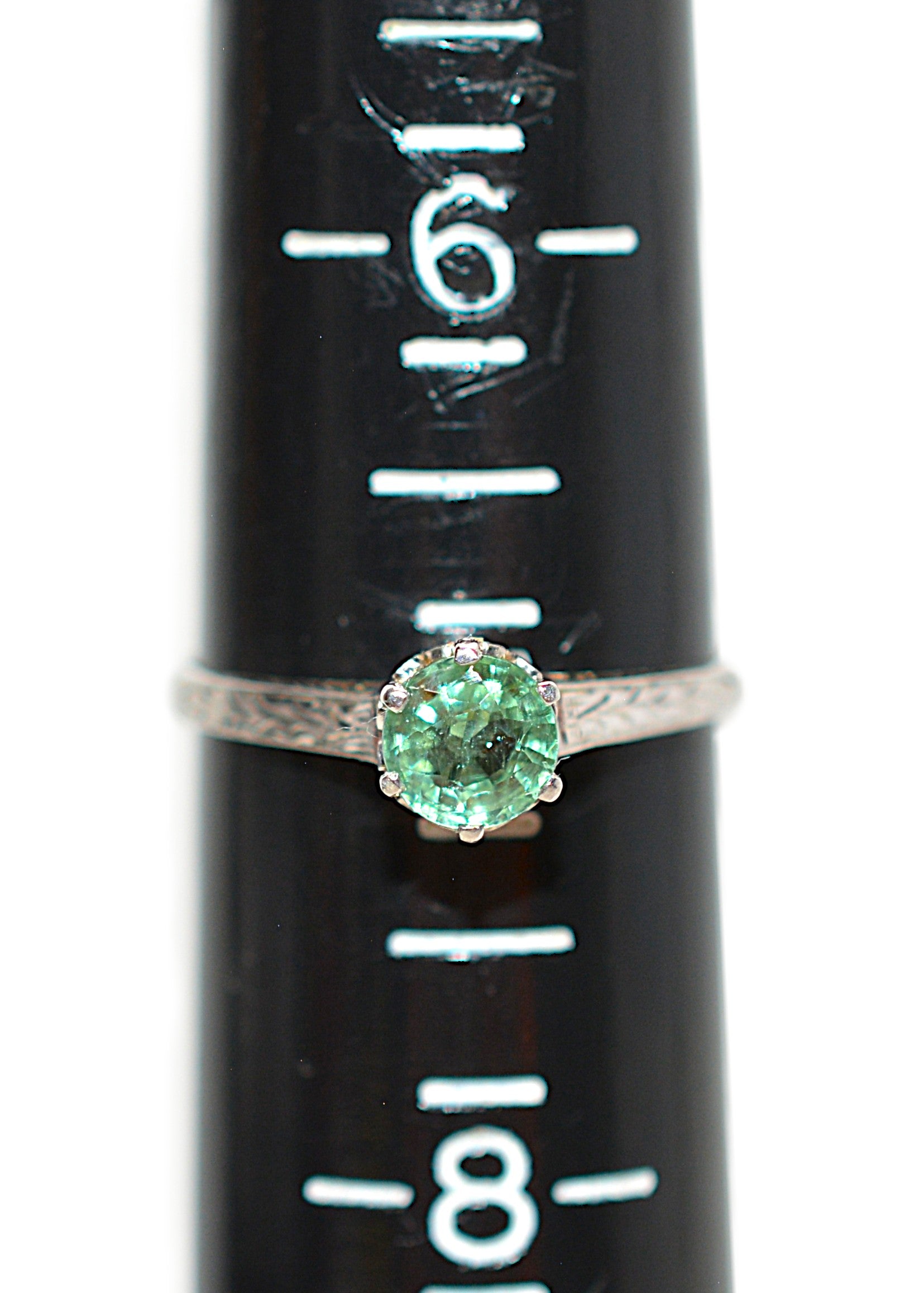 Natural Paraiba Tourmaline Ring 14K White Gold Ring .54ct Gemstone Ring Blue Green Ring Antique Ring Filigree Hand Carved Vintage Jewelry