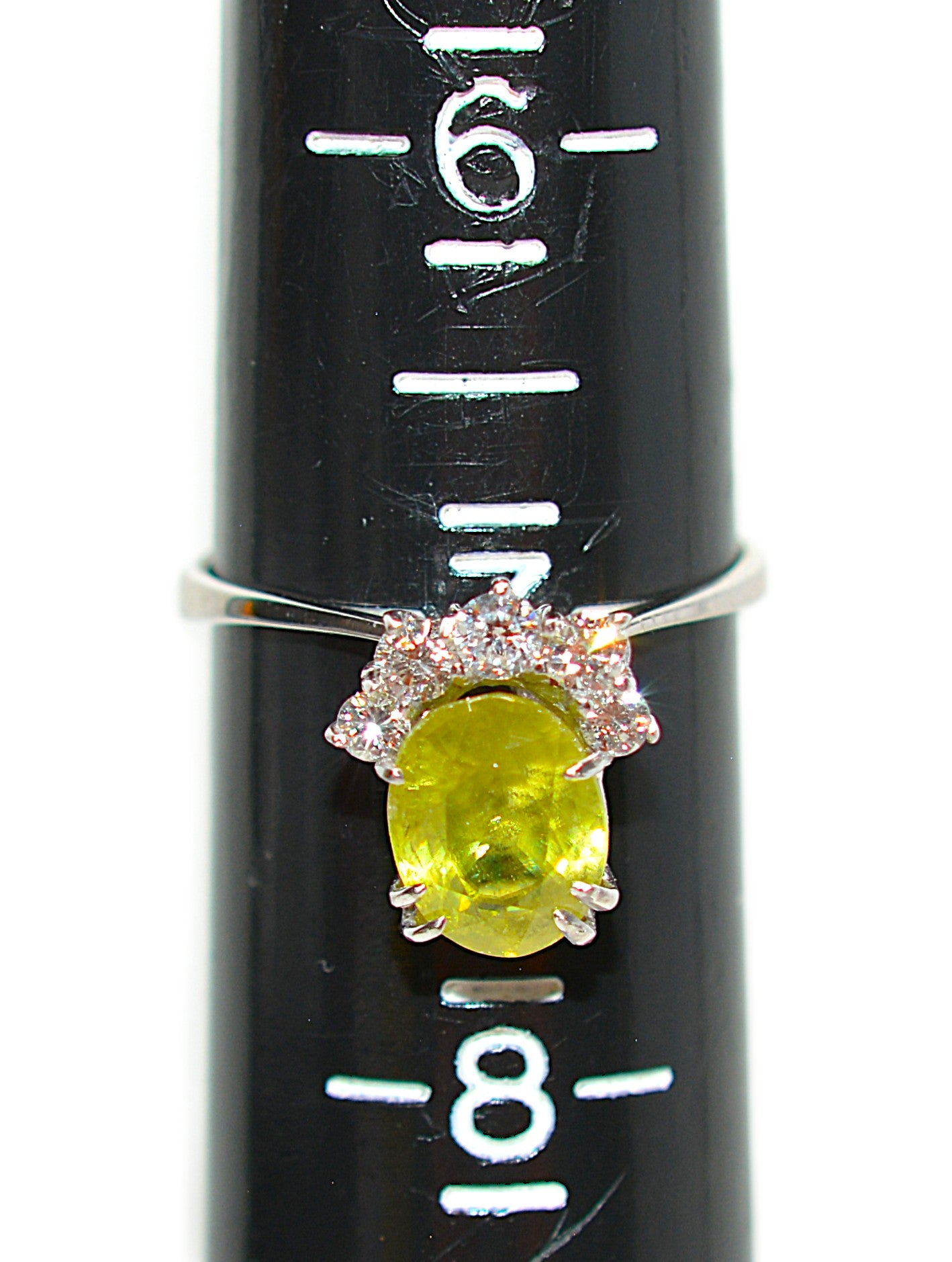 Natural Sphene & Diamond Ring 14K White Gold 2.52tcw Titanite Gemstone Yellow Green Ring Womens Ring Statement Ring Vintage Estate Ring