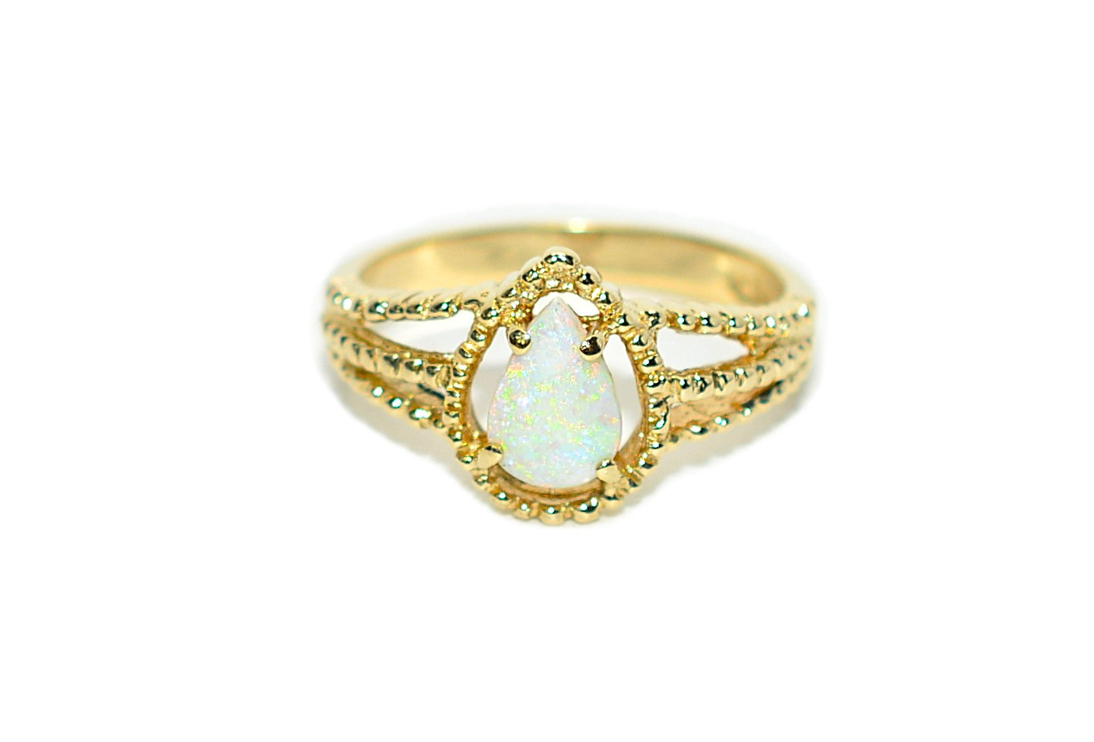 Natural Ethiopian Opal Ring 14K Yellow Gold October Birthstone Ring Vintage Estate Jewelry