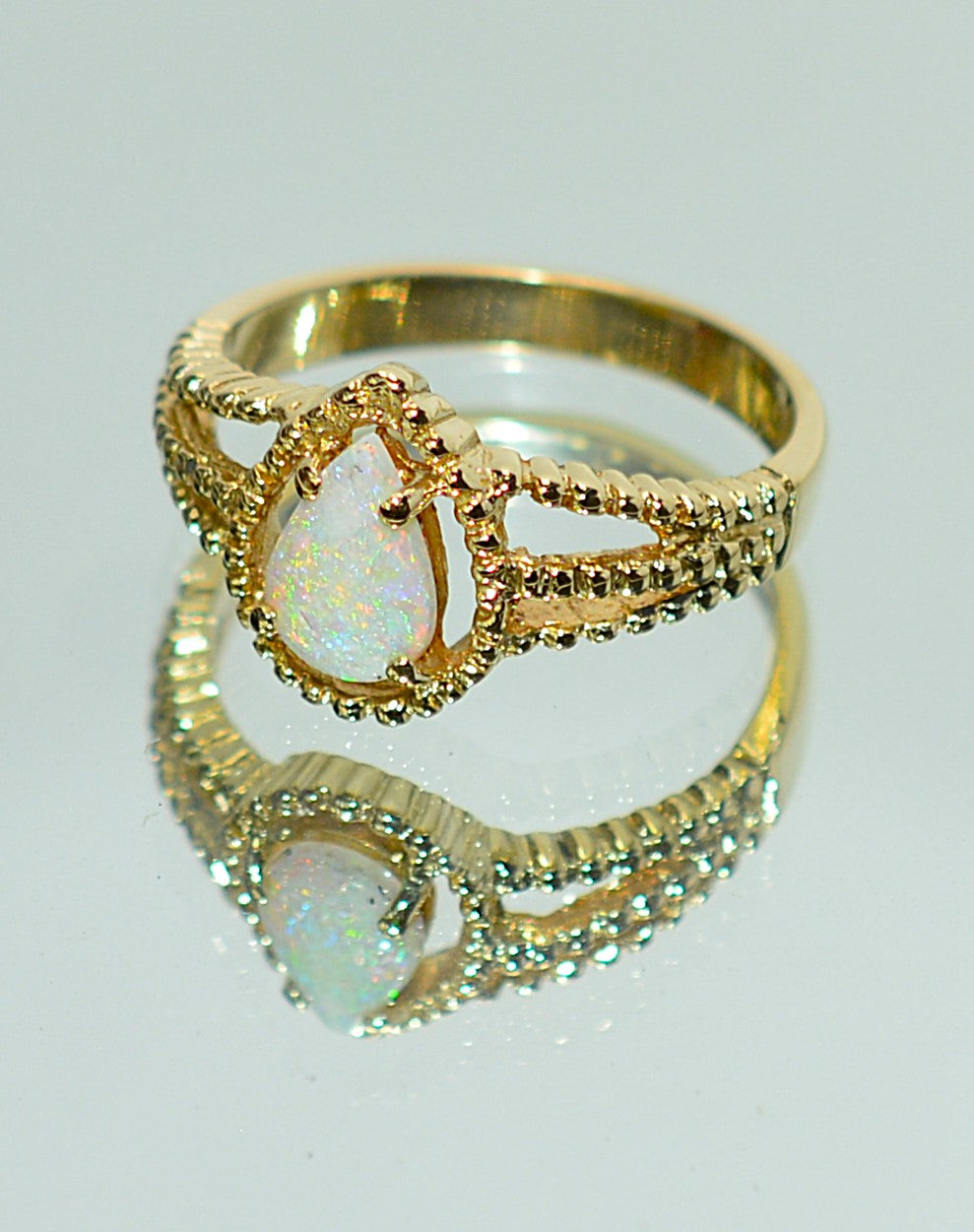 Natural Ethiopian Opal Ring 14K Yellow Gold October Birthstone Ring Vintage Estate Jewelry