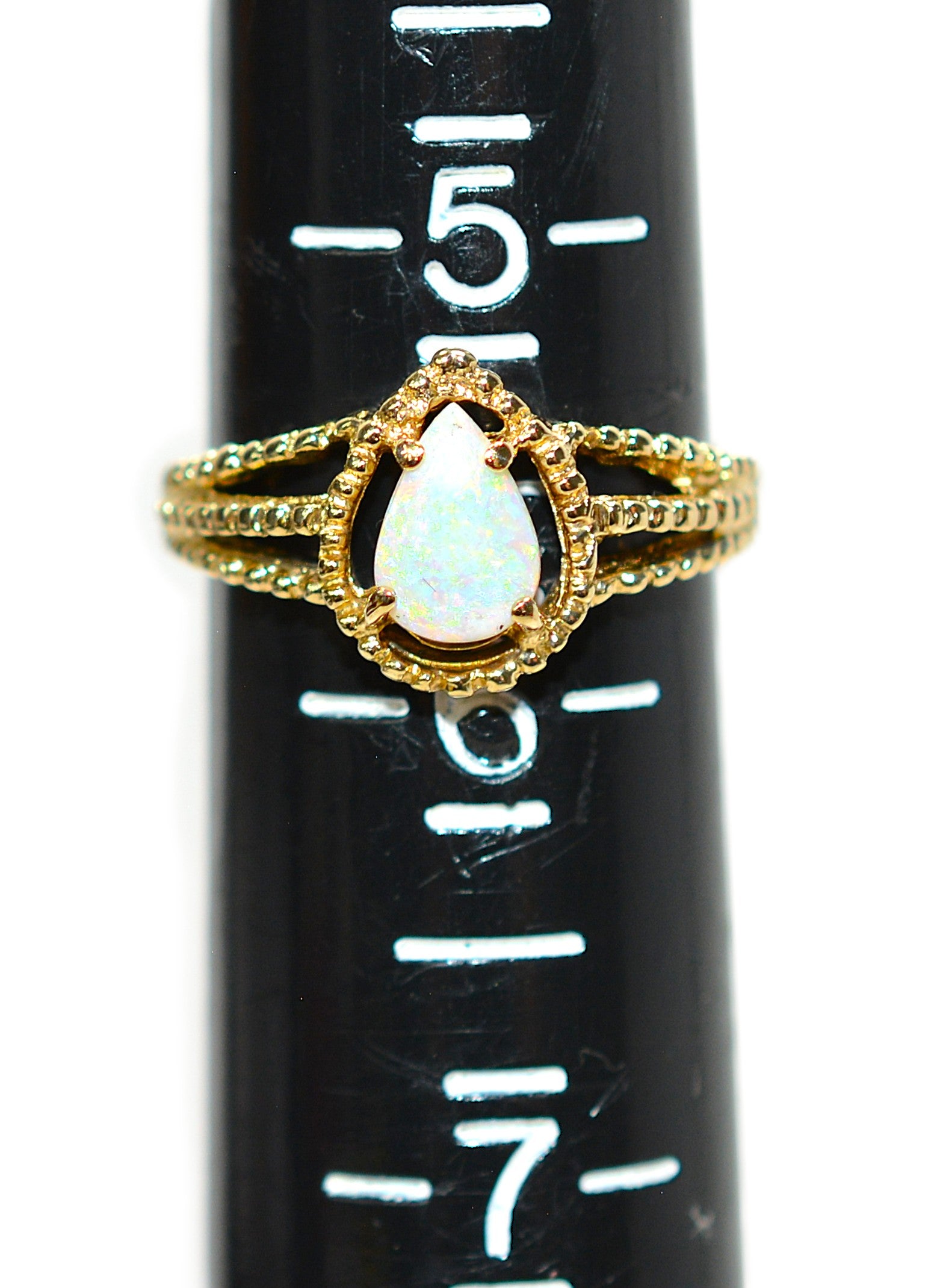Natural Ethiopian Opal Ring 14K Yellow Gold October Birthstone Ring Vintage Estate Jewelry