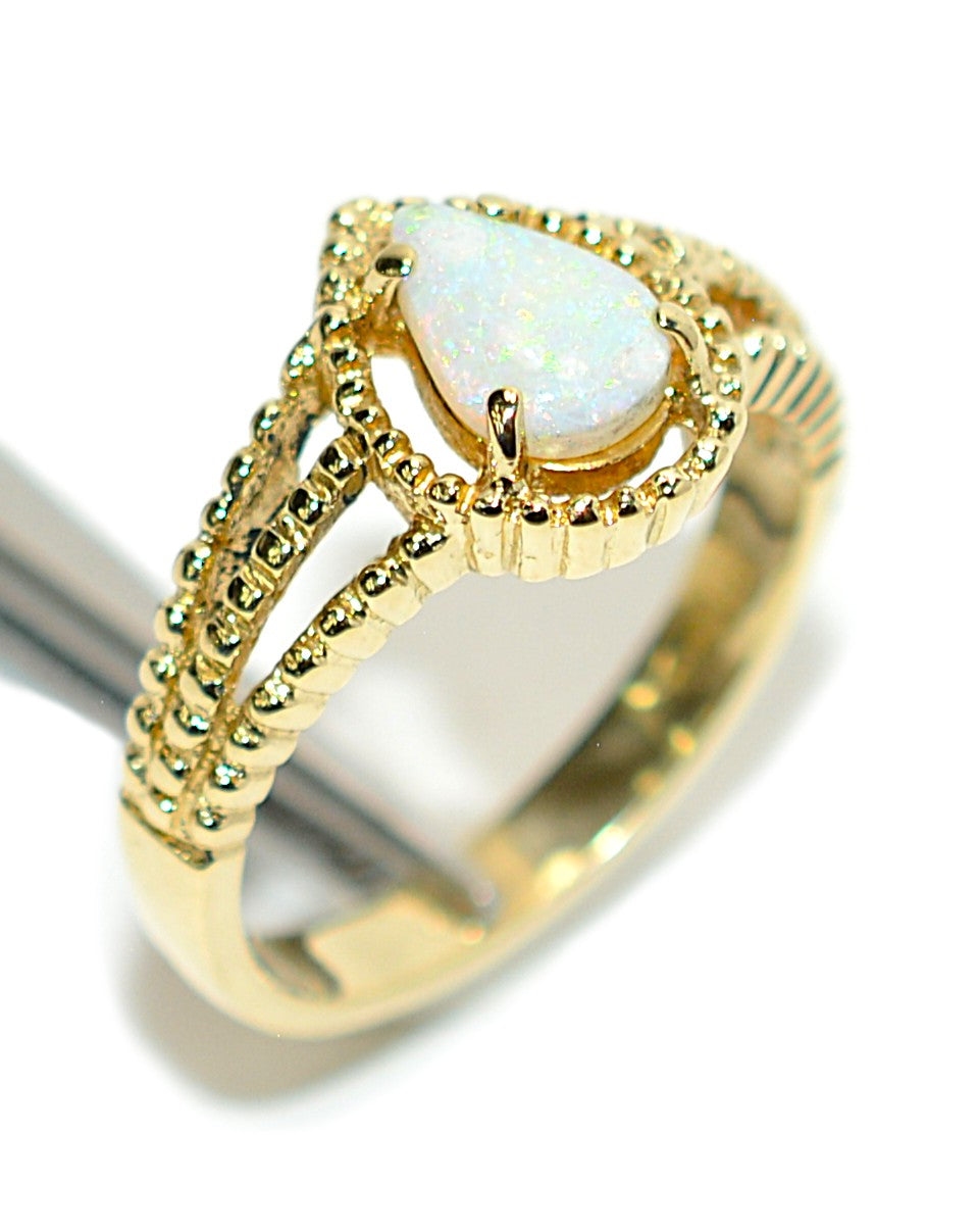 Natural Ethiopian Opal Ring 14K Yellow Gold October Birthstone Ring Vintage Estate Jewelry