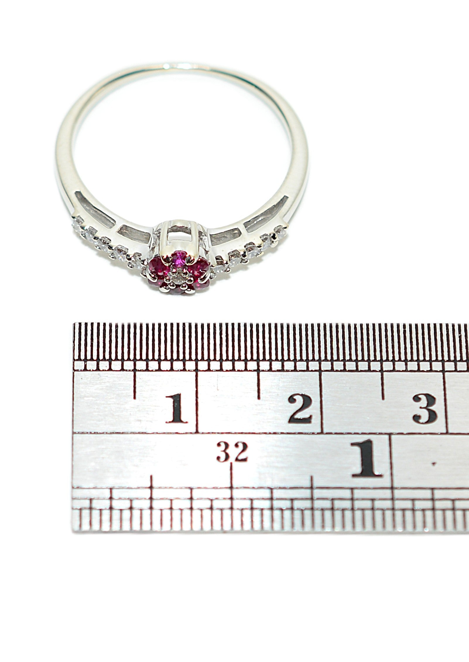 Natural Ruby & Diamond Ring 10K White Gold .29tcw July Birthstone Ring Flower Ring Vintage Estate Jewelry