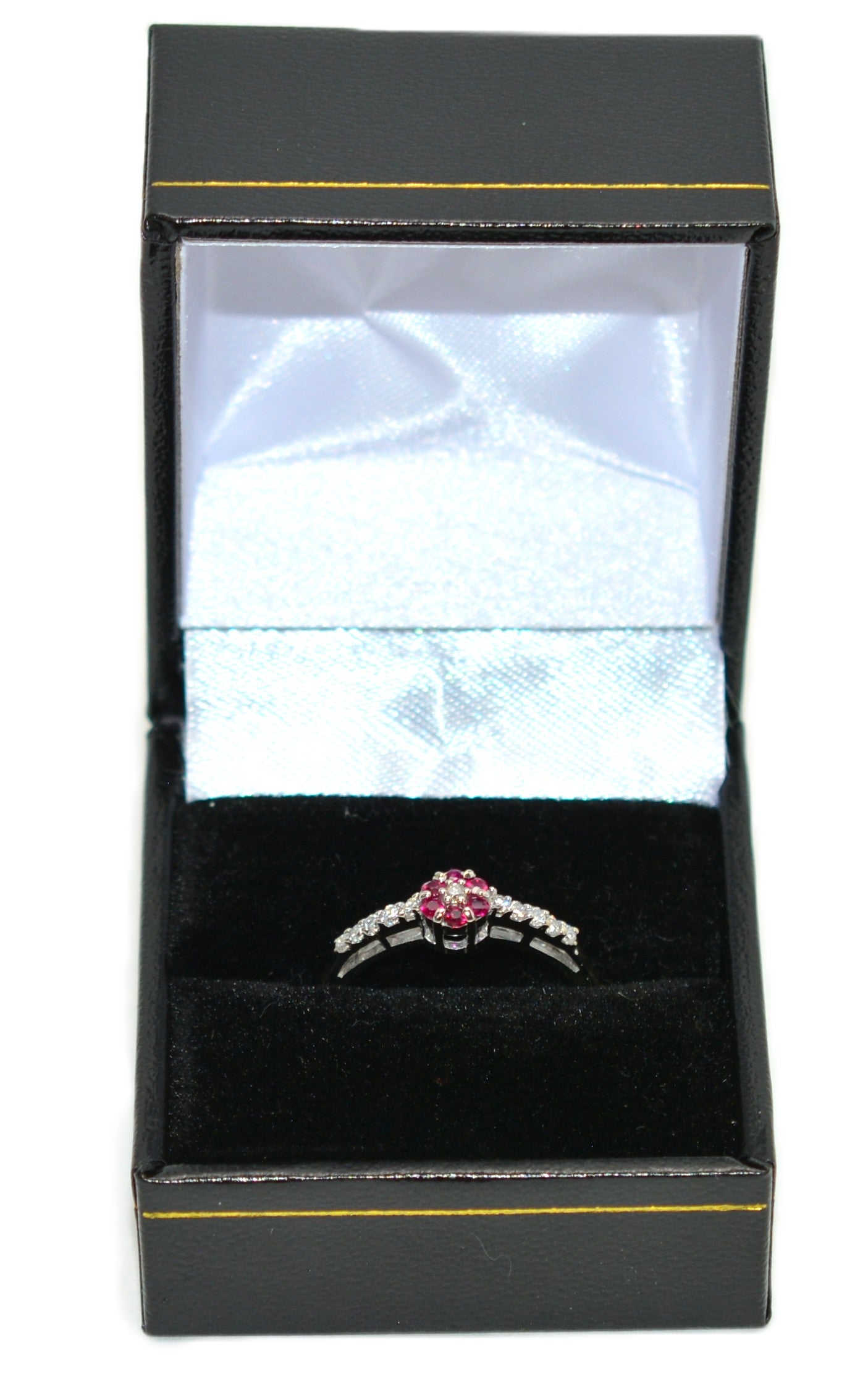 Natural Ruby & Diamond Ring 10K White Gold .29tcw July Birthstone Ring Flower Ring Vintage Estate Jewelry