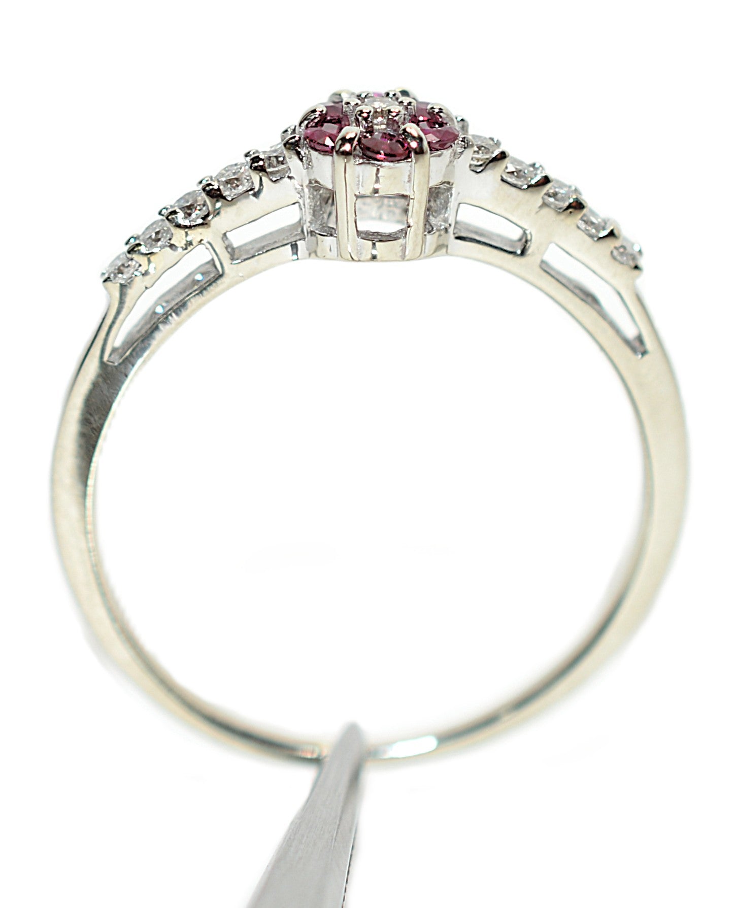 Natural Ruby & Diamond Ring 10K White Gold .29tcw July Birthstone Ring Flower Ring Vintage Estate Jewelry