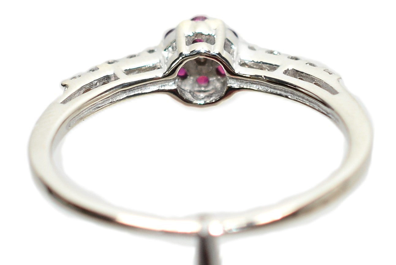 Natural Ruby & Diamond Ring 10K White Gold .29tcw July Birthstone Ring Flower Ring Vintage Estate Jewelry