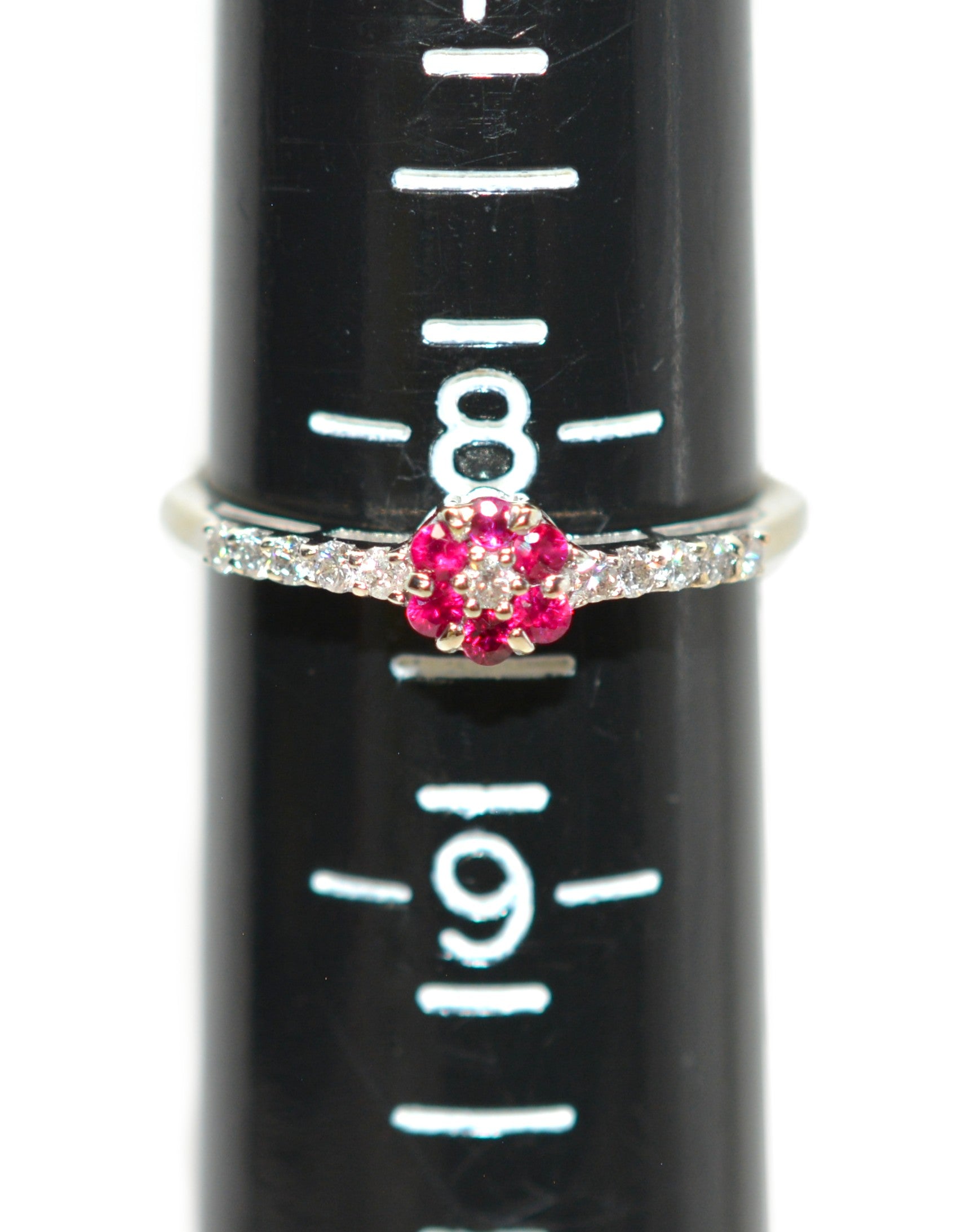 Natural Ruby & Diamond Ring 10K White Gold .29tcw July Birthstone Ring Flower Ring Vintage Estate Jewelry
