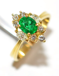 Natural Colombian Emerald & Diamond Ring 18K Solid Gold 1.03tcw Cluster Halo Statement Cocktail Engagement Bridal Estate Birthstone Jewelry