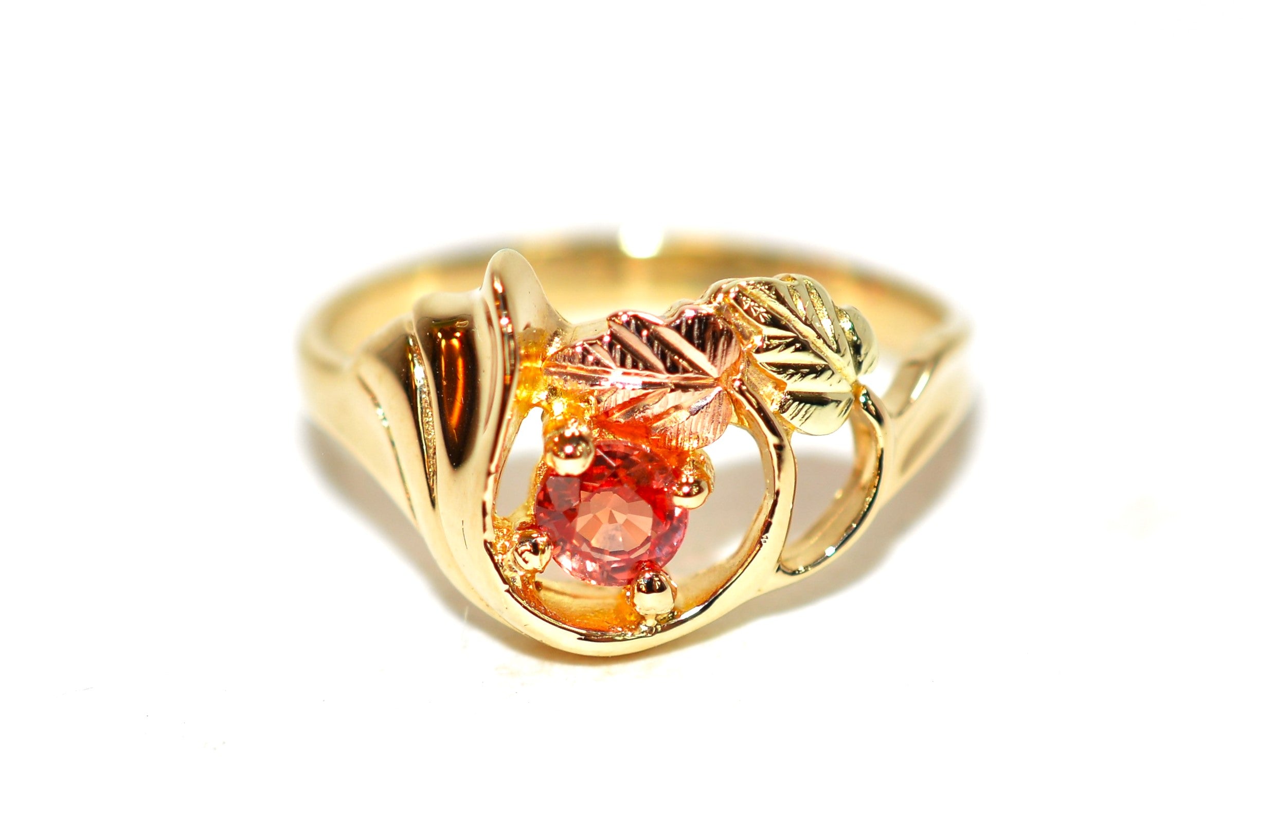 Natural Padparadscha Sapphire Ring 10K Solid Gold .23ct Black Hills Gold Ring Black Hills Dakota Ring Solitaire Ring Birthstone Ring Nature