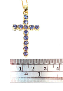 LeVian Natural Tanzanite 14K Solid Gold 2.40tcw Designer Le Vian Cross Pendant Religious Crucifix Baptism Faith Purple Gemstone Birthstone