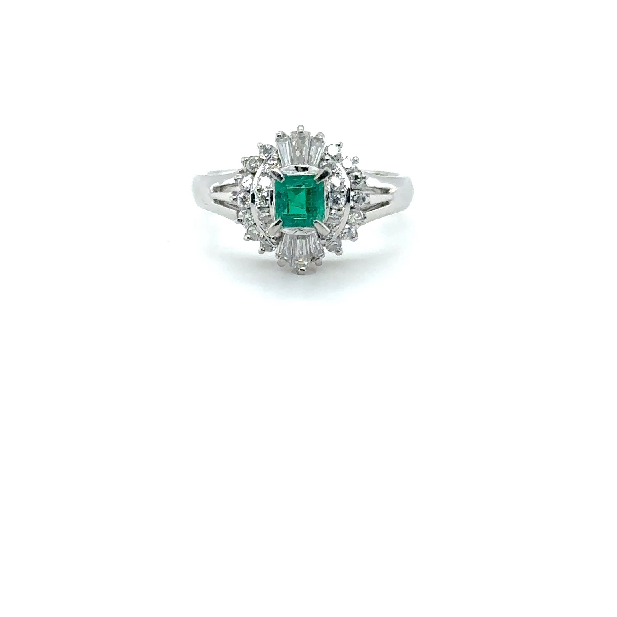 Natural Colombian Emerald & Diamond Ring Platinum Ring .73tcw Gemstone Engagement Ring Estate Jewelry Vintage Jewelry Green Birthstone Ring