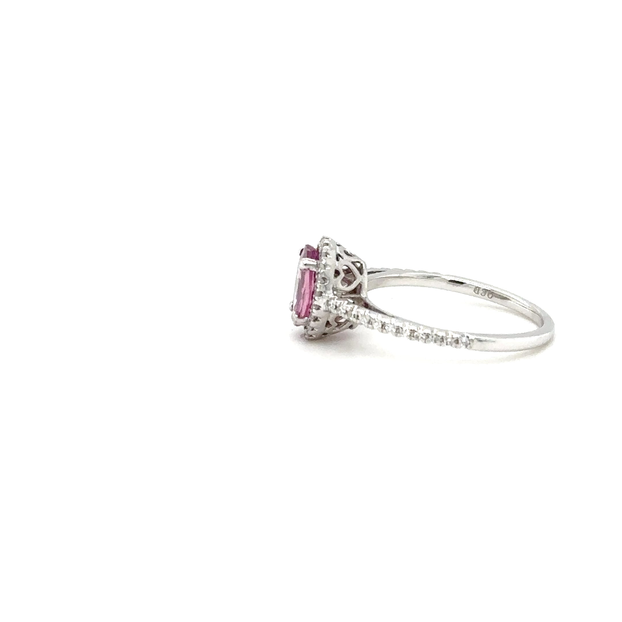 Natural Padparadscha Sapphire & Diamond Ring 14K White Gold 1.40tcw Engagement Wedding Bridal Jewelry Pave Ring Bridal Promise Ring Pink Gem