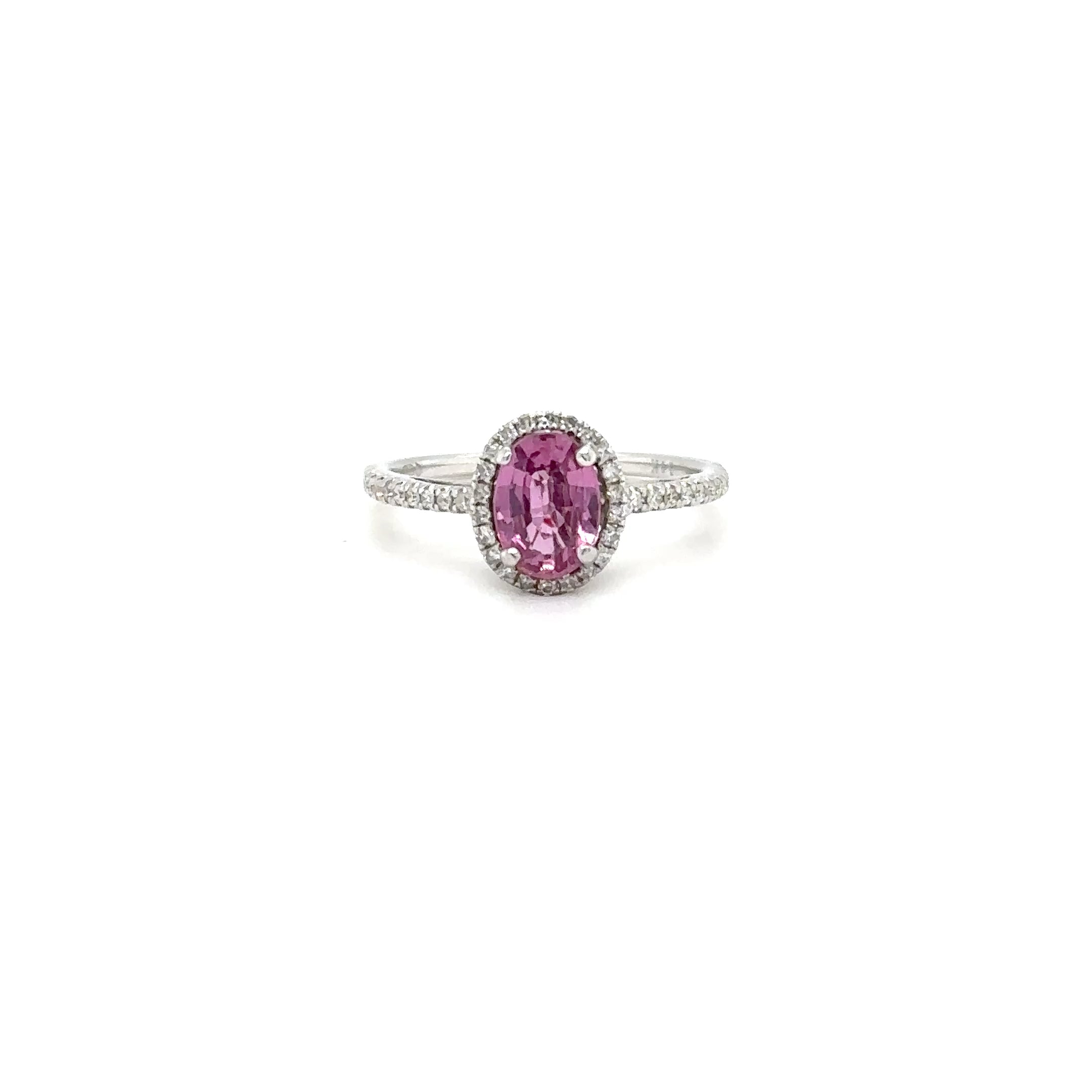Natural Padparadscha Sapphire & Diamond Ring 14K White Gold 1.40tcw Engagement Wedding Bridal Jewelry Pave Ring Bridal Promise Ring Pink Gem