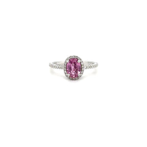 Natural Padparadscha Sapphire & Diamond Ring 14K White Gold 1.40tcw Engagement Wedding Bridal Jewelry Pave Ring Bridal Promise Ring Pink Gem