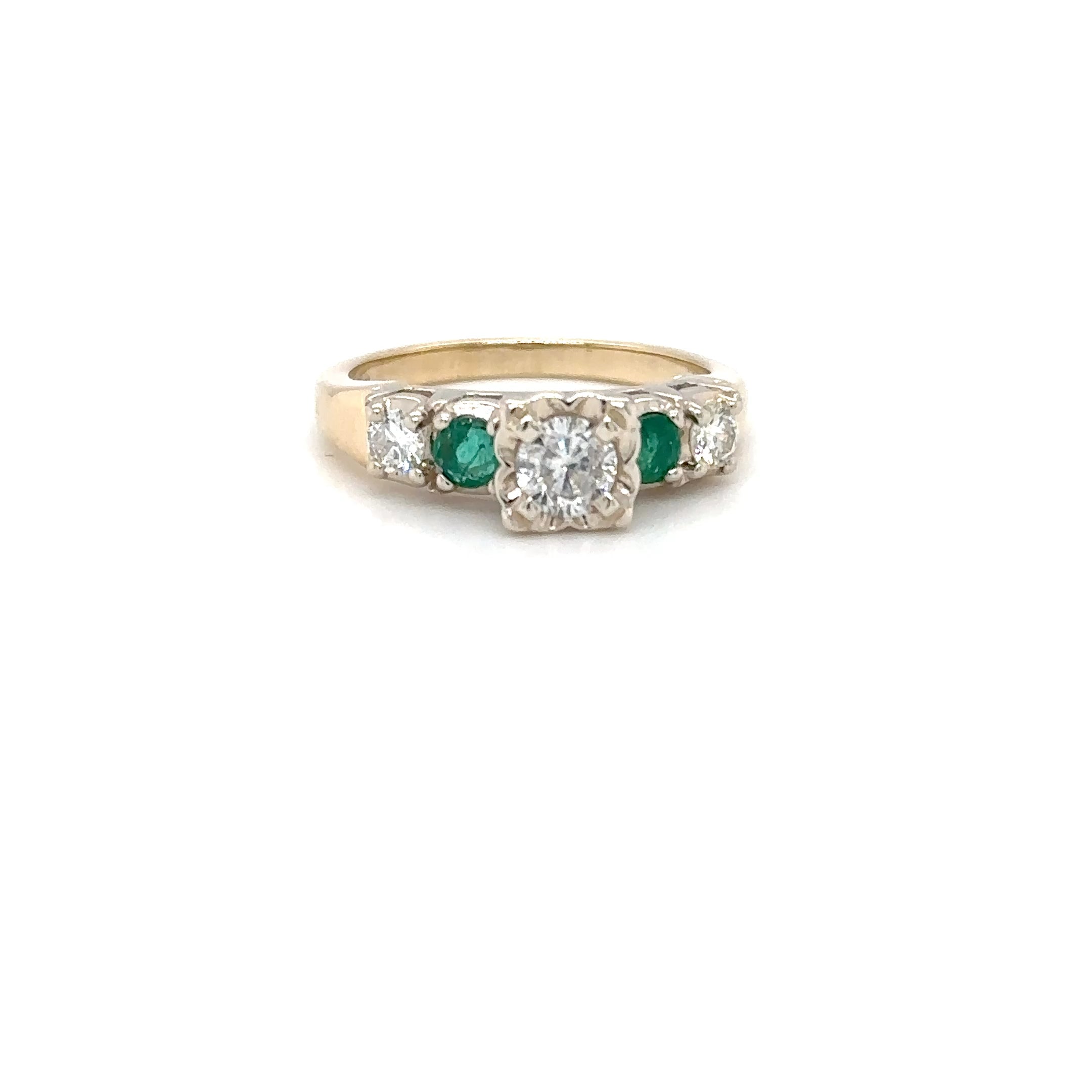 Natural Diamond & Colombian Emerald Ring 14K Solid Gold .64tcw Engagement Ring Statement Ring Vintage Ring Wedding Ring May Birthstone Ring