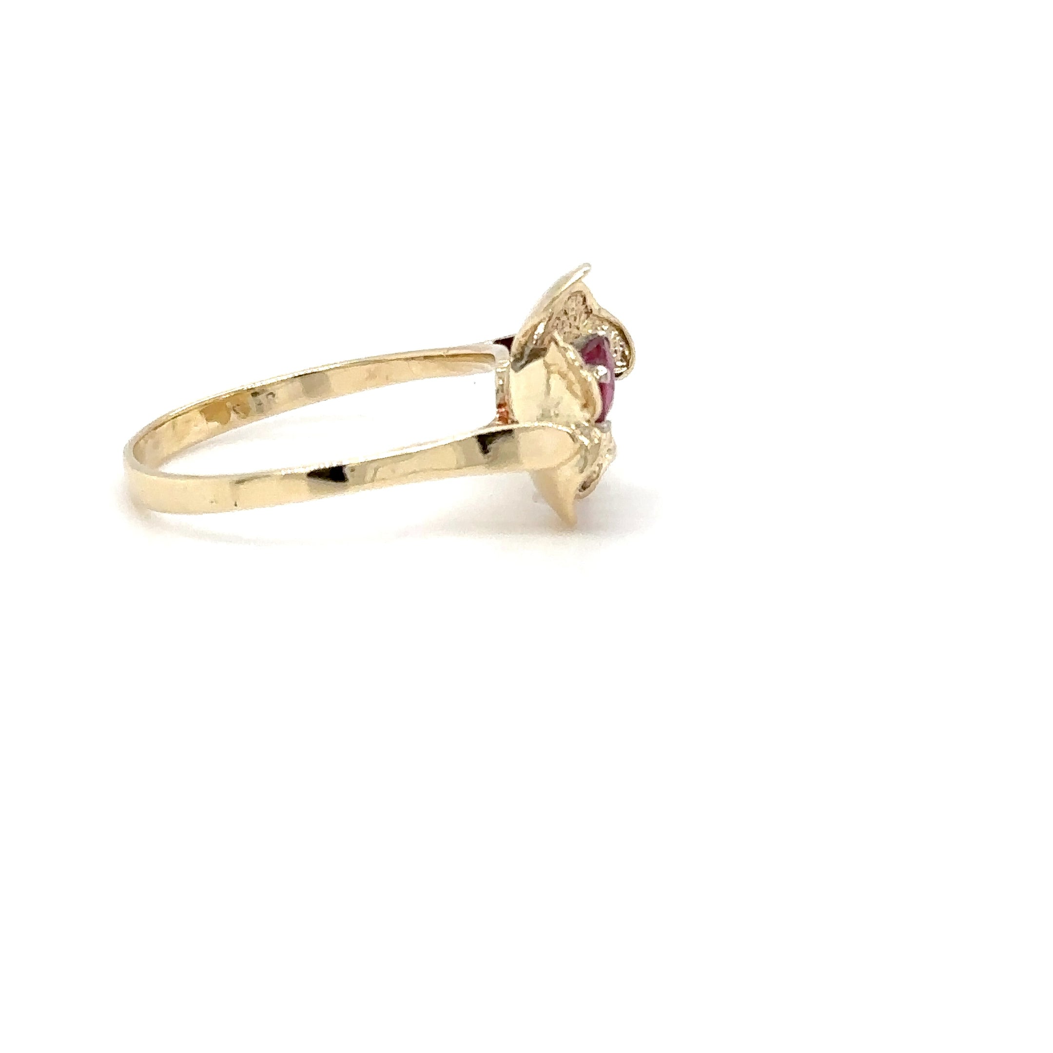 Natural Ruby Ring 14K Solid Gold .27ct Solitaire Ring Flower Ring July Birthstone Ring Floral Ring Red Ring Ladies Ring Women's Ring Vintage