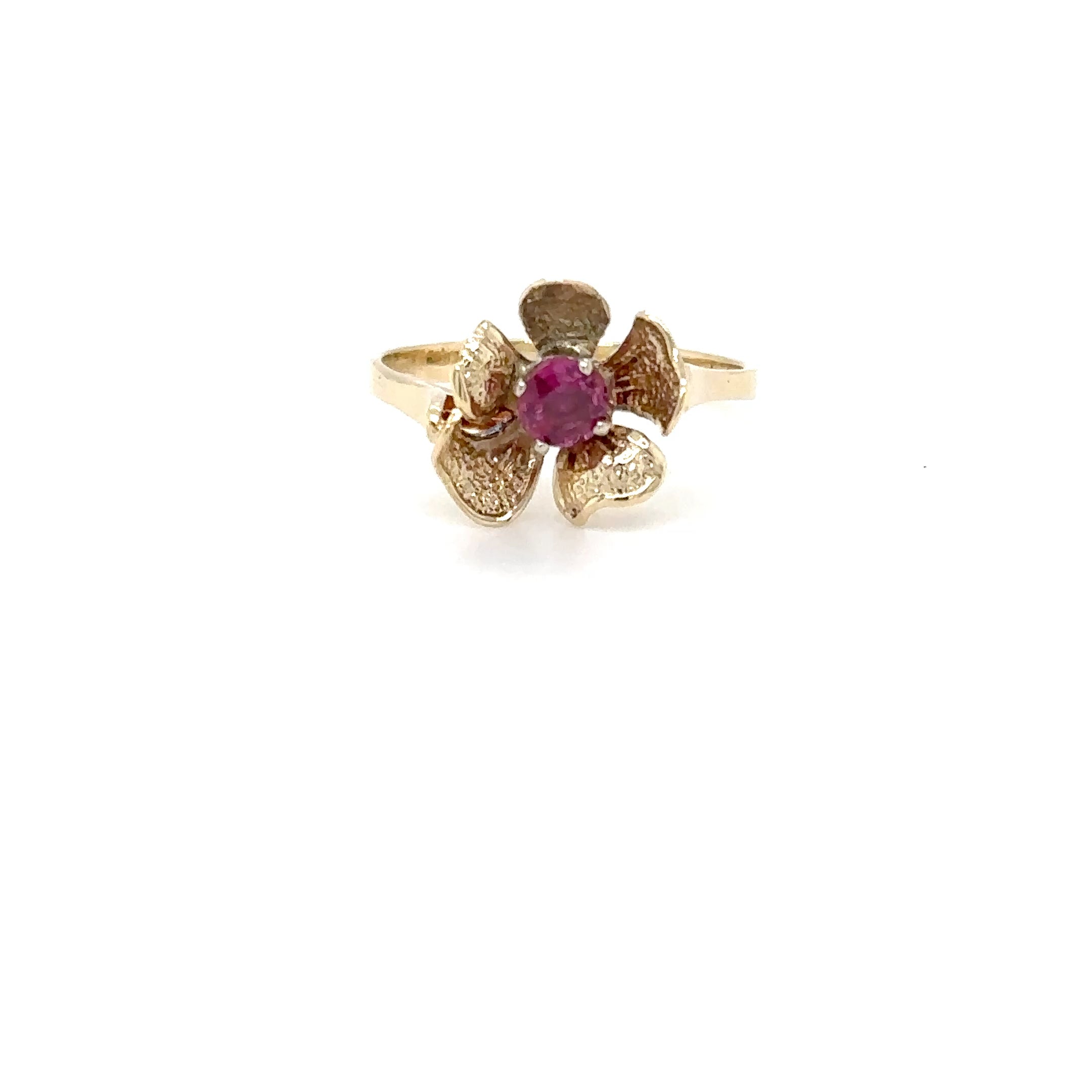 Natural Ruby Ring 14K Solid Gold .27ct Solitaire Ring Flower Ring July Birthstone Ring Floral Ring Red Ring Ladies Ring Women's Ring Vintage