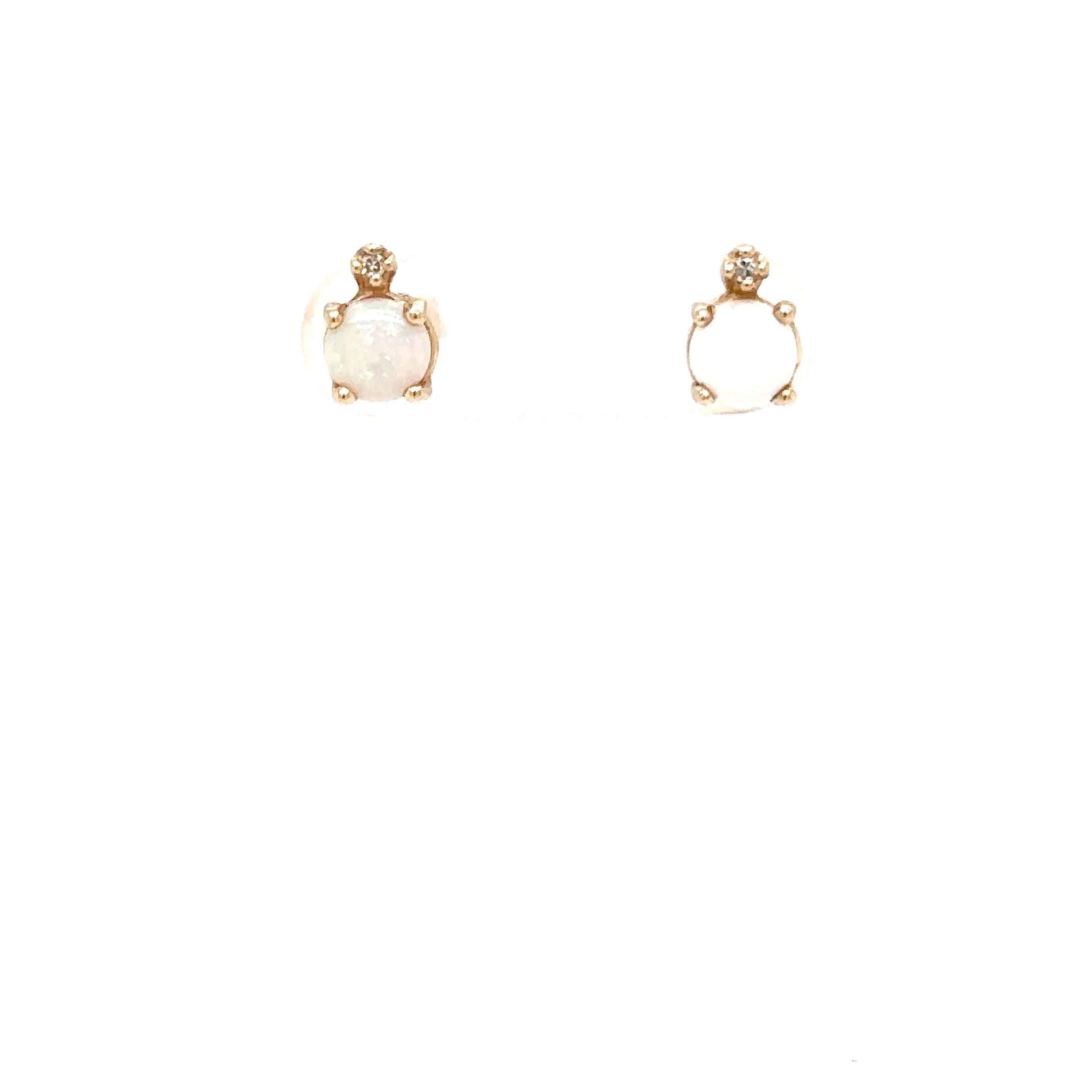 Natural Ethiopian Welo Opal & Diamond Earrings 14K Gold .02tcw Earrings Statement Earrings Stud Earrings Vintage Earrings Estate Jewelry Fine Jewellery