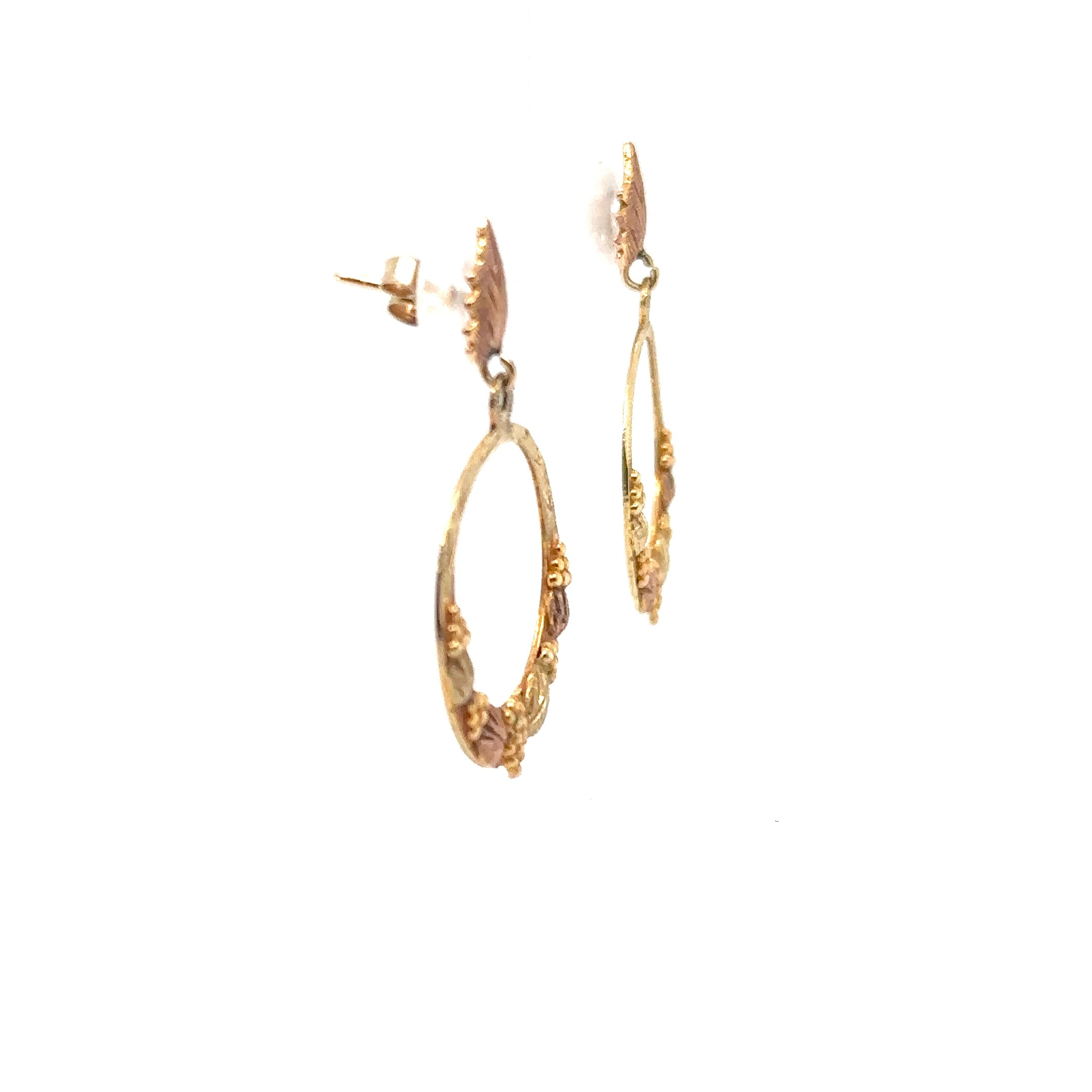 Black Hills Gold Earrings 10K Gold Dangle Drop Circle Earrings Tri-Color Earrings South Dakota Earrings Vintage Estate Earrings Hoops