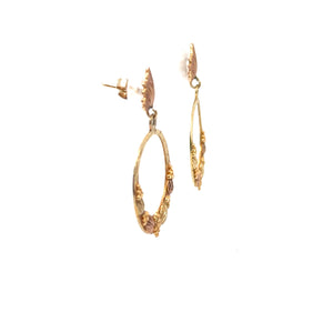 Black Hills Gold Earrings 10K Gold Dangle Drop Circle Earrings Tri-Color Earrings South Dakota Earrings Vintage Estate Earrings Hoops