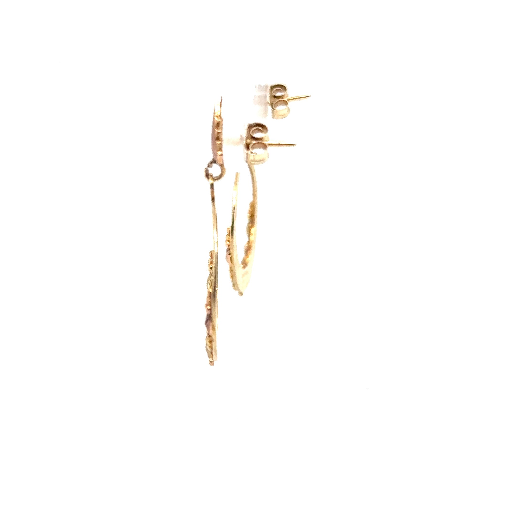 Black Hills Gold Earrings 10K Gold Dangle Drop Circle Earrings Tri-Color Earrings South Dakota Earrings Vintage Estate Earrings Hoops