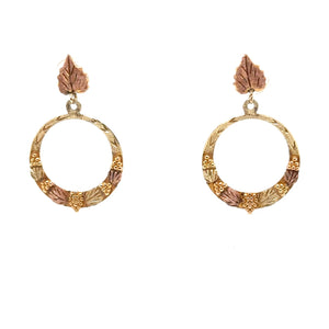 Black Hills Gold Earrings 10K Gold Dangle Drop Circle Earrings Tri-Color Earrings South Dakota Earrings Vintage Estate Earrings Hoops