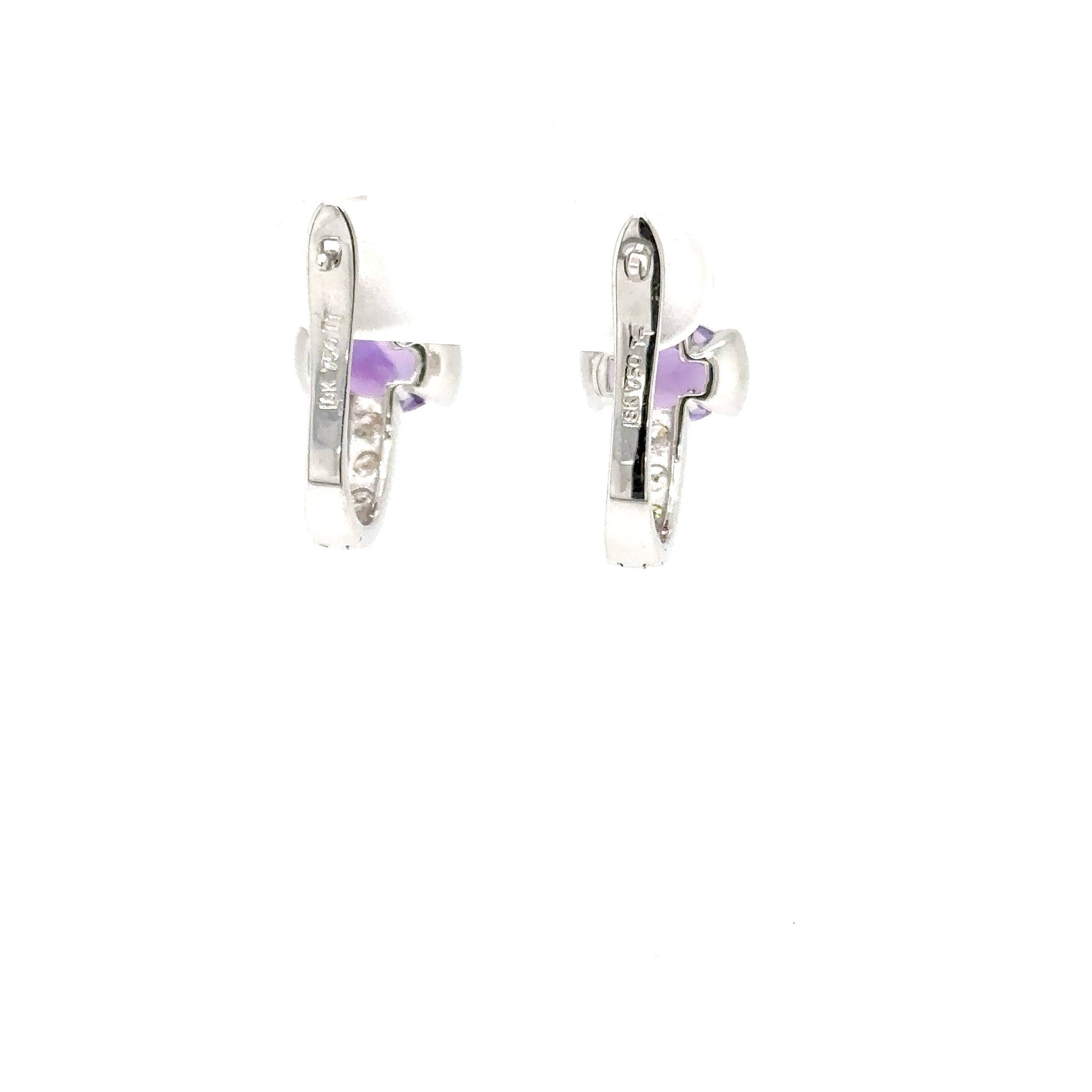 Natural Amethyst & Diamond Earrings 18K Solid White Gold 2.08tcw Hoop Earrings Cocktail Earrings Statement Earrings Womens Earrings Huggies