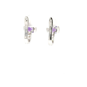 Natural Amethyst & Diamond Earrings 18K Solid White Gold 2.08tcw Hoop Earrings Cocktail Earrings Statement Earrings Womens Earrings Huggies
