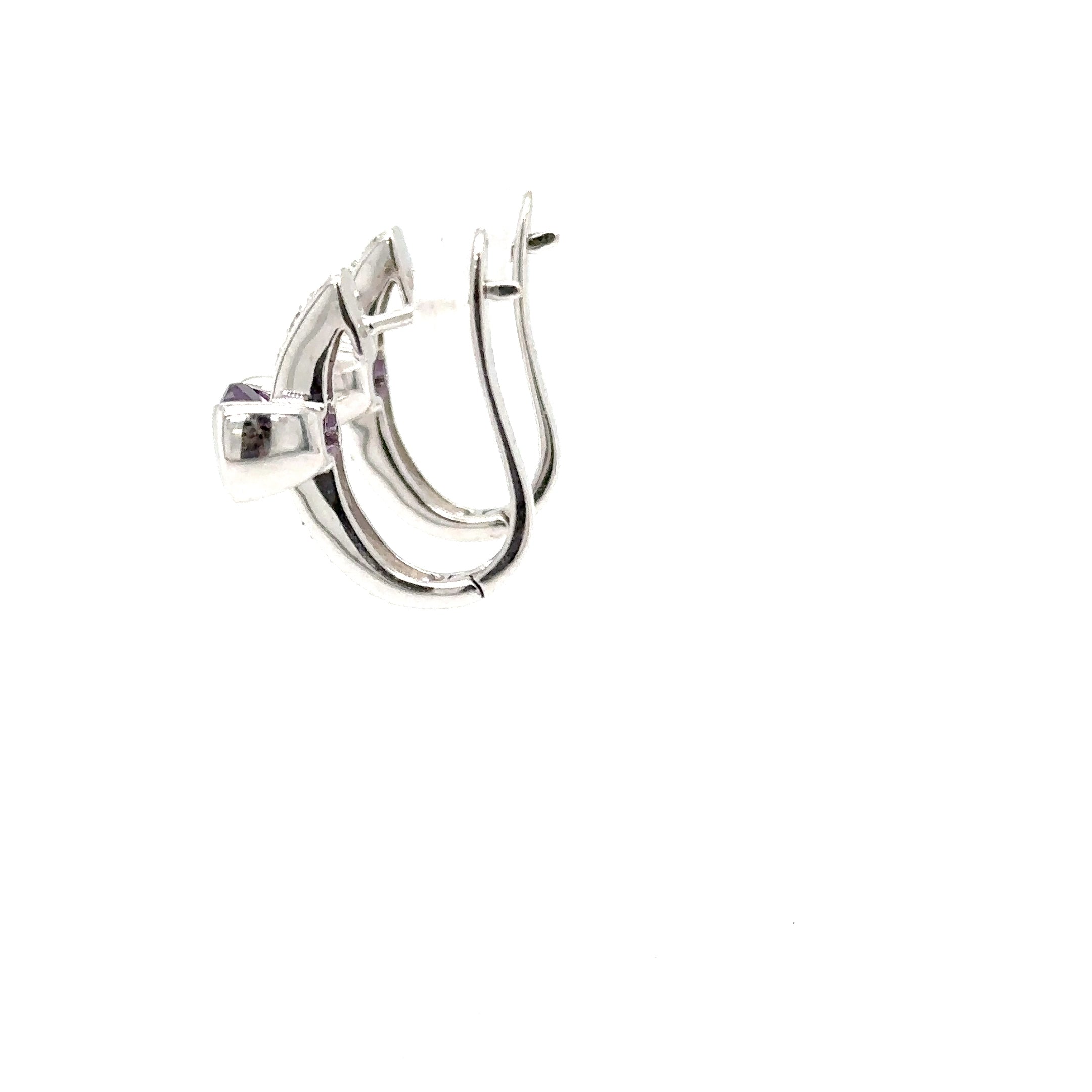 Natural Amethyst & Diamond Earrings 18K Solid White Gold 2.08tcw Hoop Earrings Cocktail Earrings Statement Earrings Womens Earrings Huggies