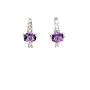 Natural Amethyst & Diamond Earrings 18K Solid White Gold 2.08tcw Hoop Earrings Cocktail Earrings Statement Earrings Womens Earrings Huggies