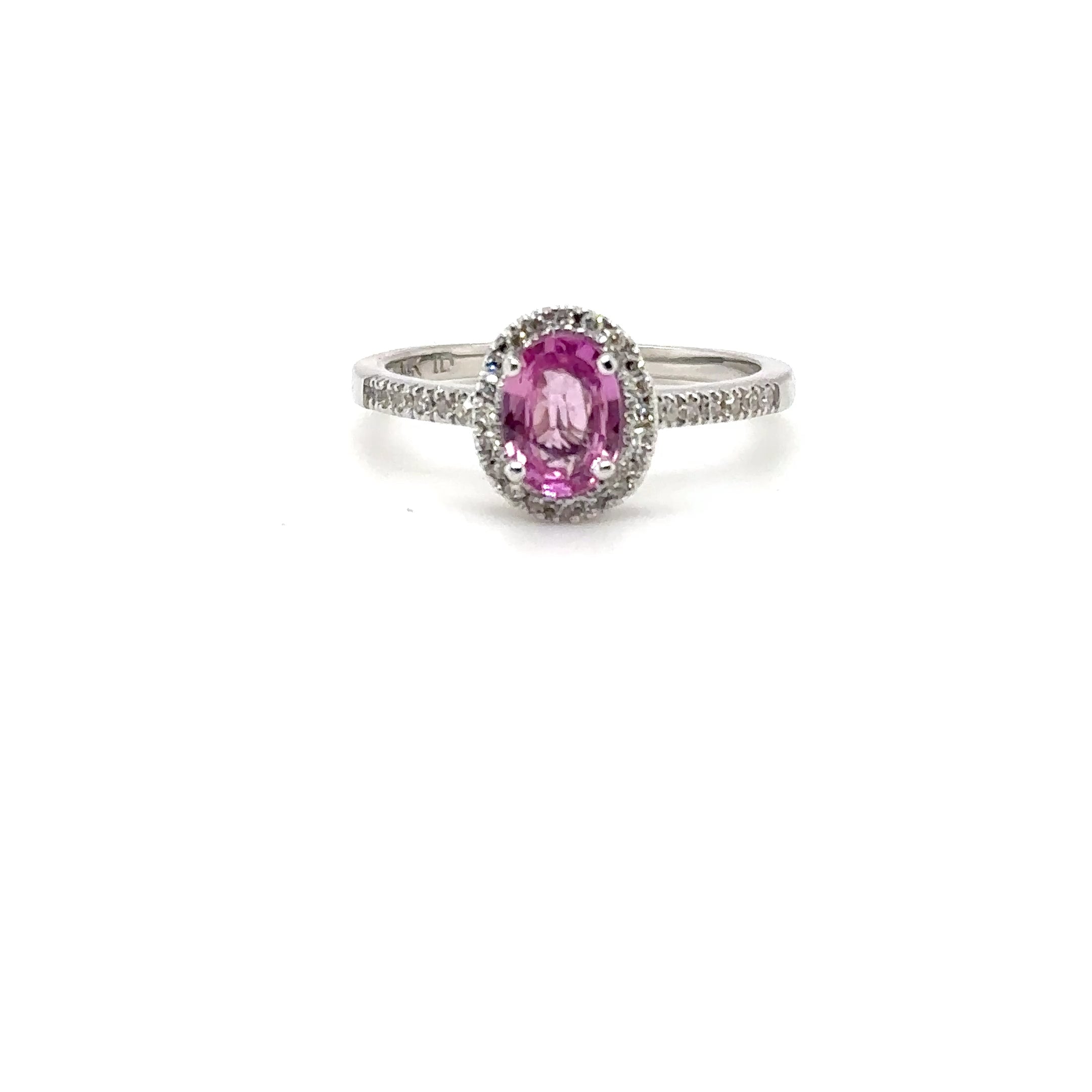 Natural Padparadscha Sapphire & Diamond Ring 14K White Gold 1.04tcw Pink Gemstone Ring Engagement Ring Birthstone Ring Statement Ring