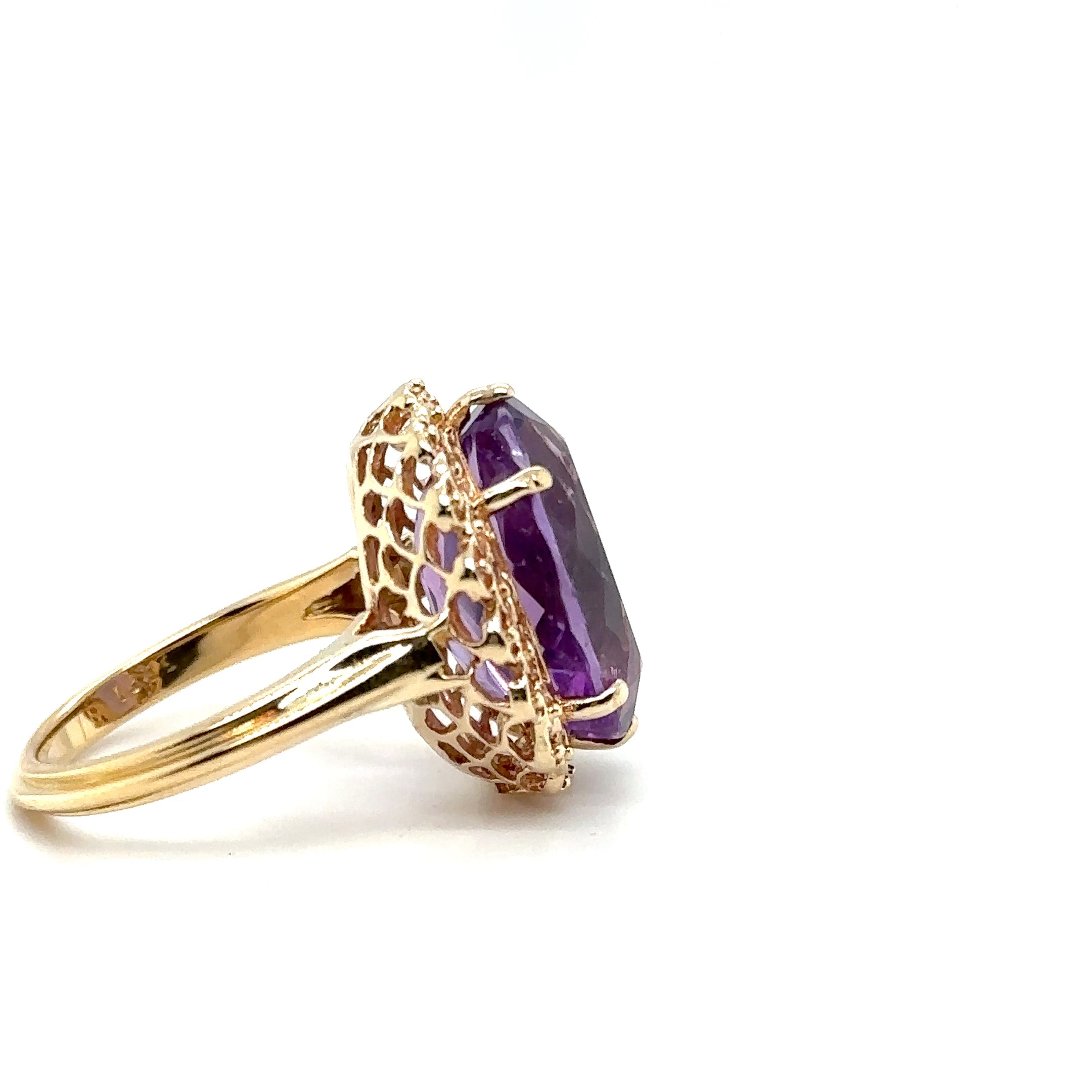 Natural Amethyst Ring 18K Solid Gold Ring 9.28ct Gemstone Ring Estate Statement Ring Cocktail Ring Purple Gemstone February Birthstone Ring