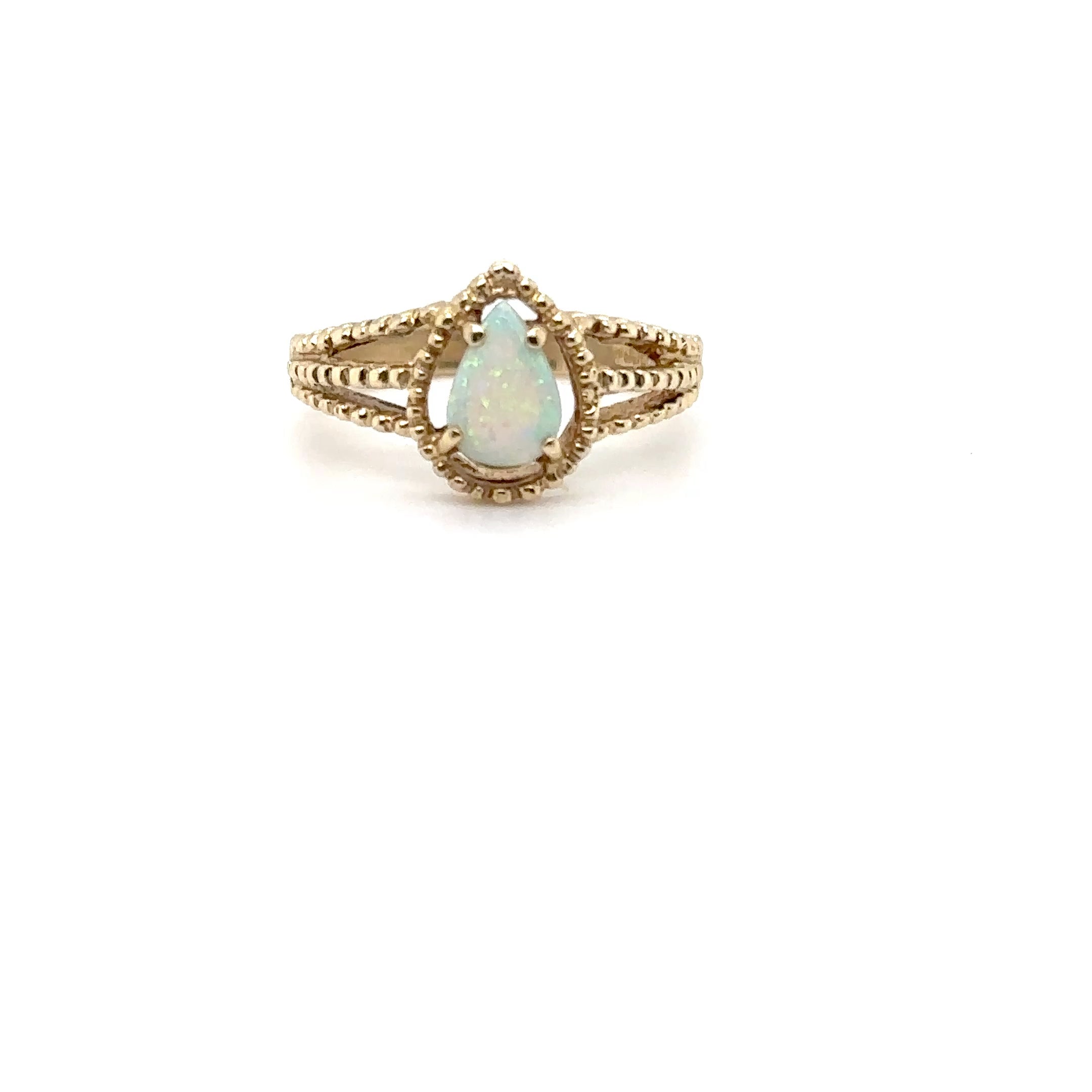 Natural Ethiopian Opal Ring 14K Yellow Gold October Birthstone Ring Vintage Estate Jewelry