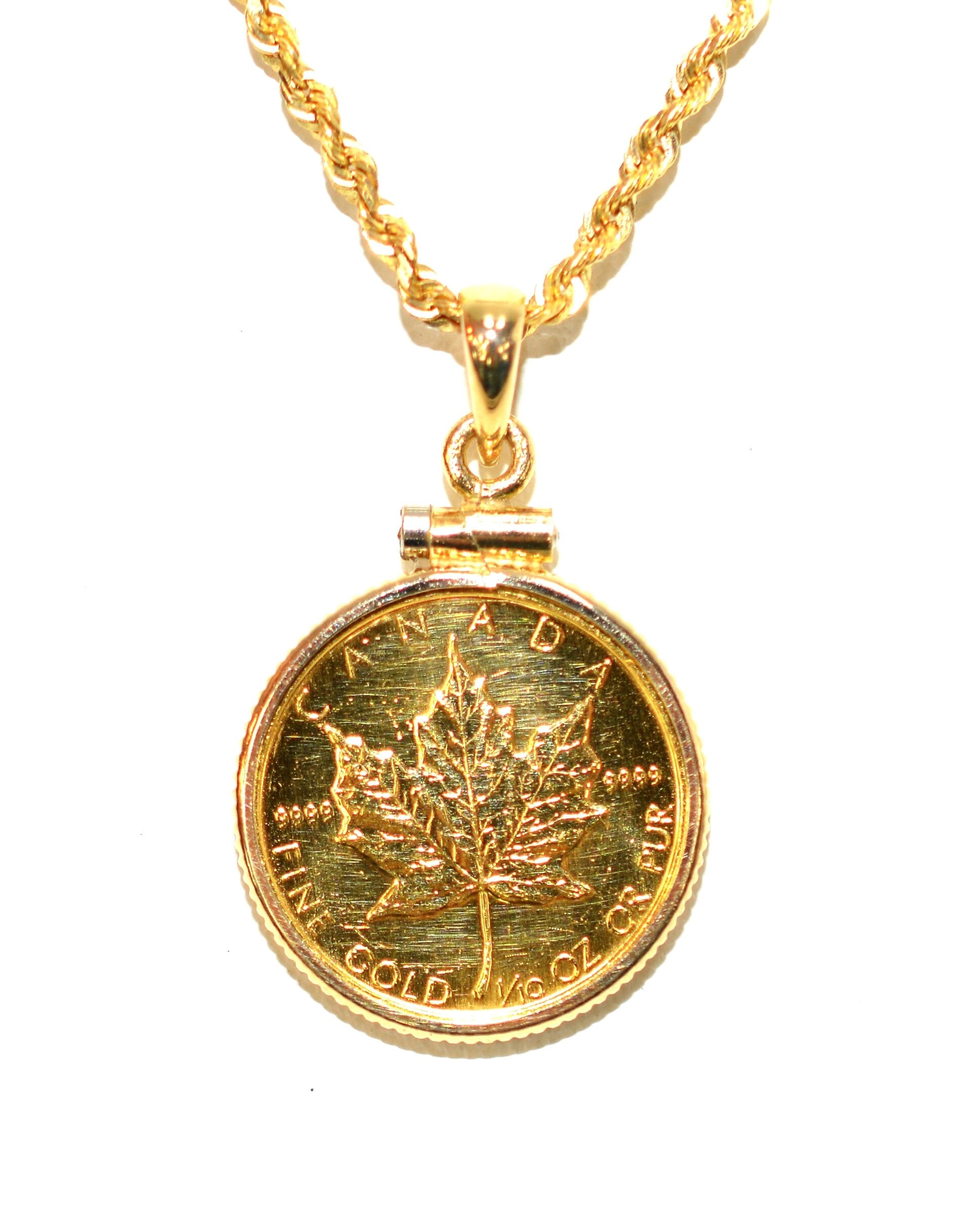 1982 .999 Canadian Gold Maple Leaf 5 Dollar Coin Pendant Necklace 14K Solid Gold Canadian Mint Necklace Bullion Coin Maple Coin Necklace
