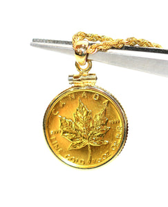 1982 .999 Canadian Gold Maple Leaf 5 Dollar Coin Pendant Necklace 14K Solid Gold Canadian Mint Necklace Bullion Coin Maple Coin Necklace