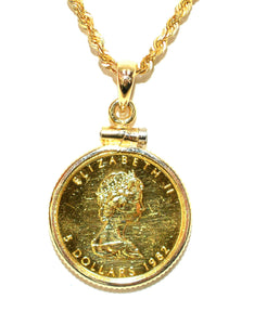 1982 .999 Canadian Gold Maple Leaf 5 Dollar Coin Pendant Necklace 14K Solid Gold Canadian Mint Necklace Bullion Coin Maple Coin Necklace