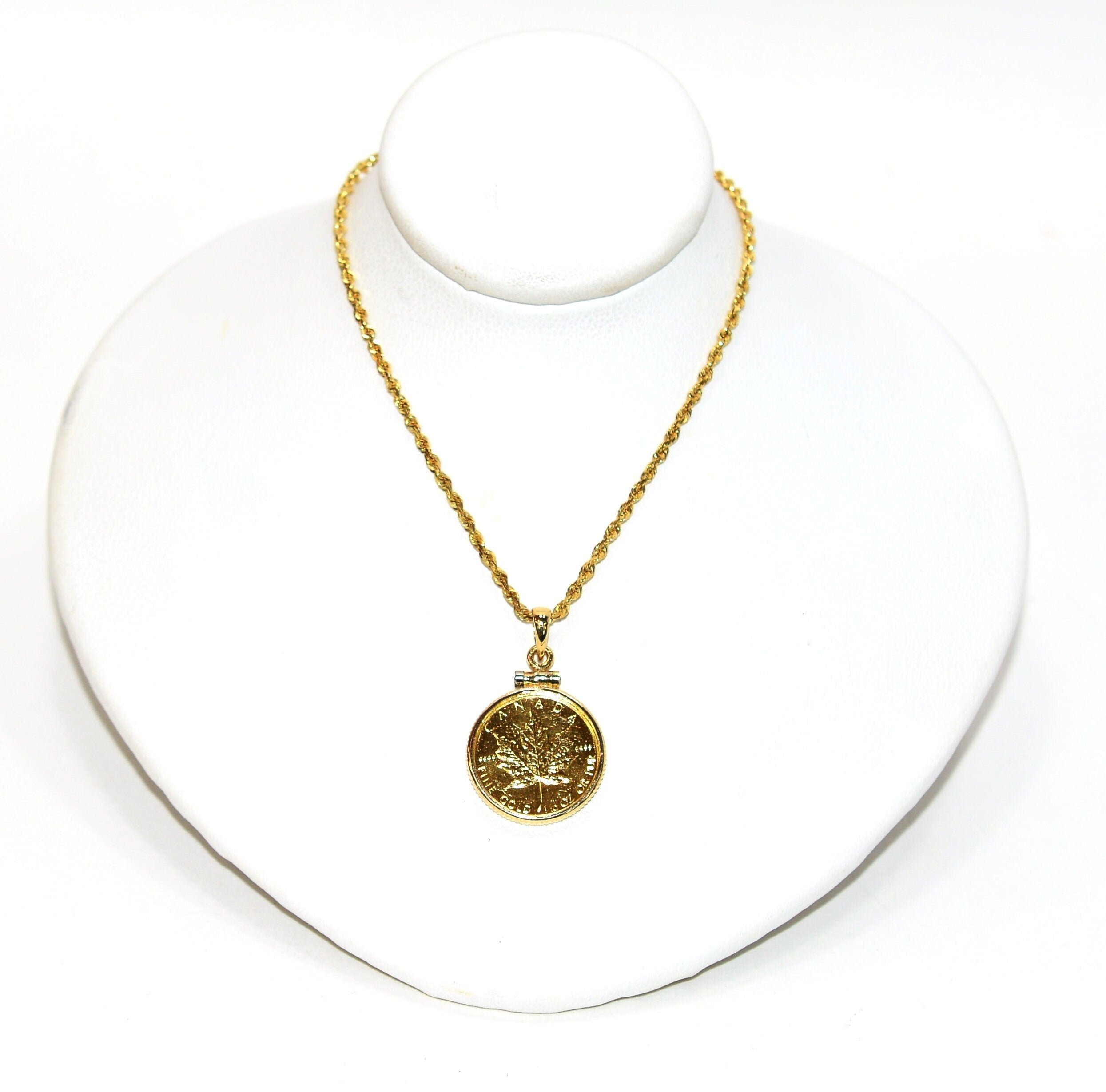 1982 .999 Canadian Gold Maple Leaf 5 Dollar Coin Pendant Necklace 14K Solid Gold Canadian Mint Necklace Bullion Coin Maple Coin Necklace