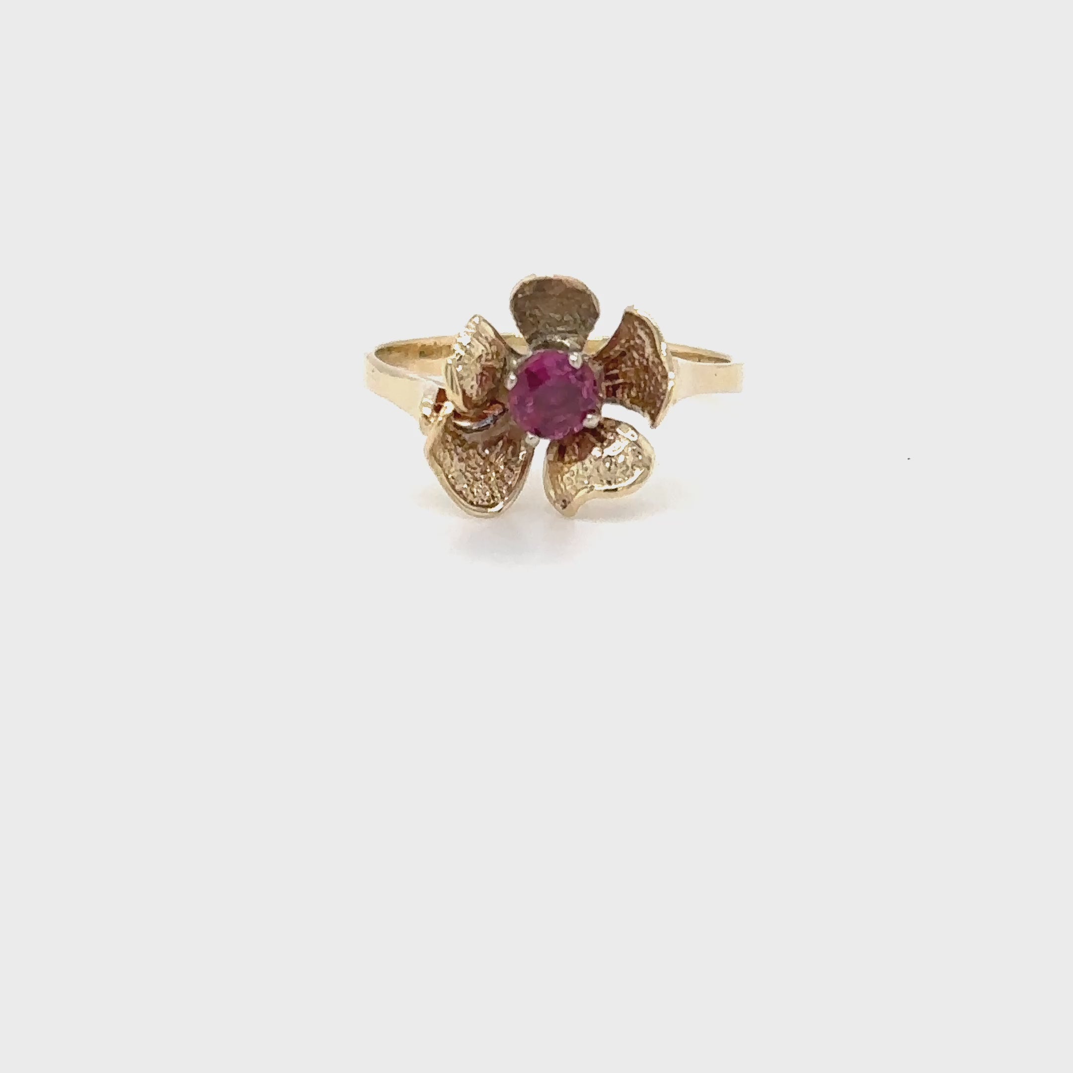 Natural Ruby Ring 14K Solid Gold .27ct Solitaire Ring Flower Ring July Birthstone Ring Floral Ring Red Ring Ladies Ring Women's Ring Vintage