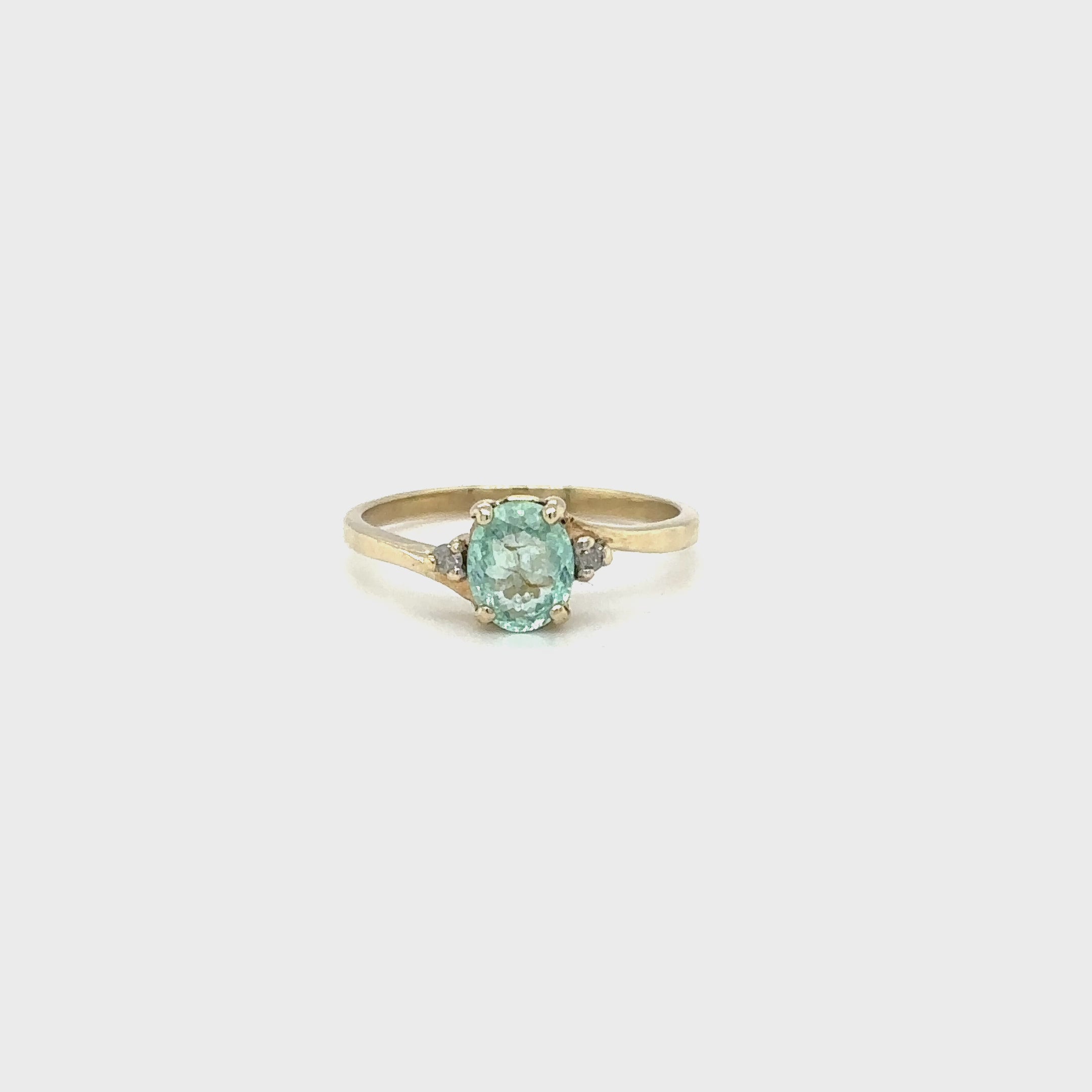 Natural Paraiba Tourmaline & Diamond Ring 10K Solid Gold .64tcw Fine Gemstone Women's Ring Estate Jewelry Birthstone Jewellery Vintage Ring