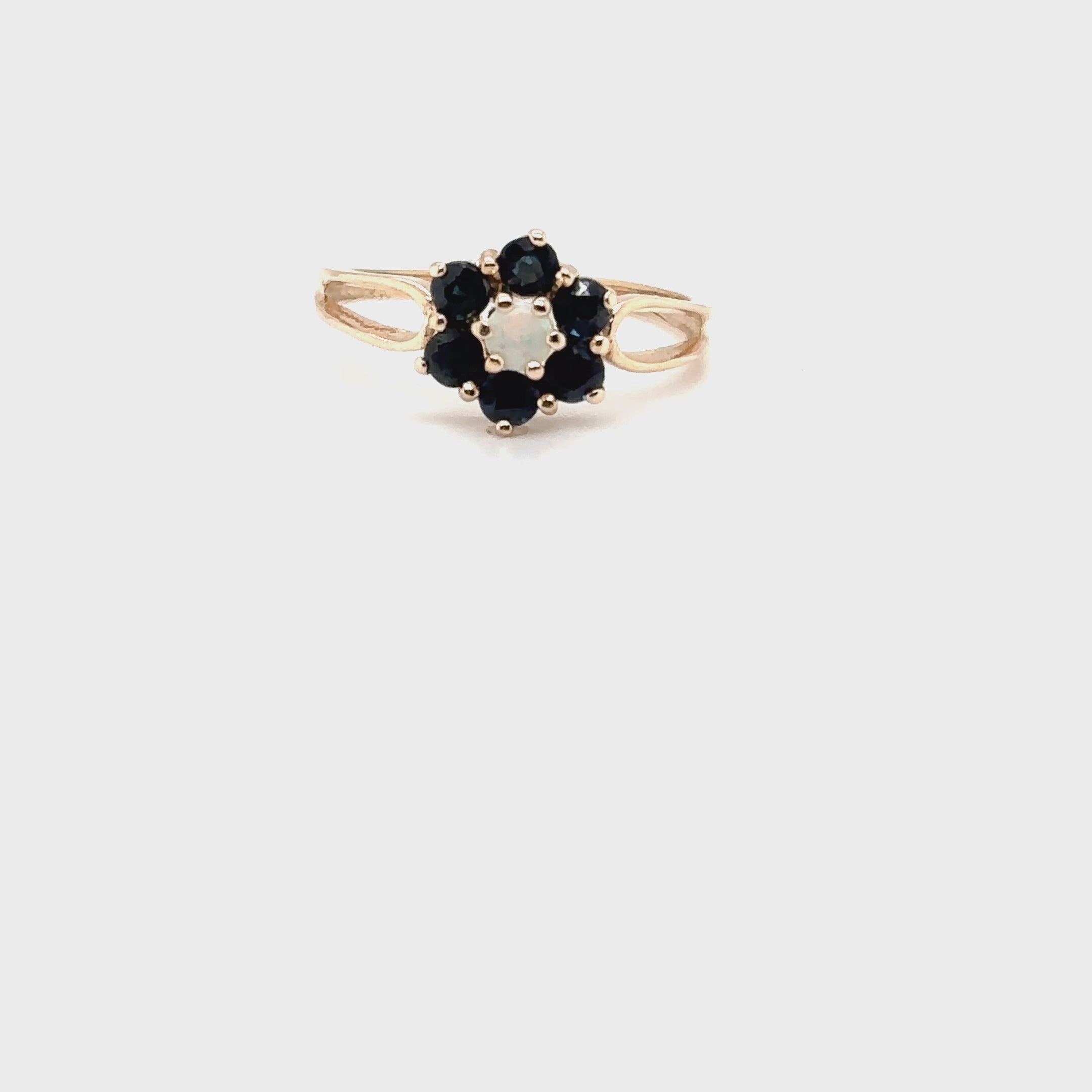 Natural Blue Sapphire & Opal Ring 14K Solid Gold .70tcw Flower Ring Vintage Estate Jewellery Birthstone Floral Promise Ring Ladies Ring