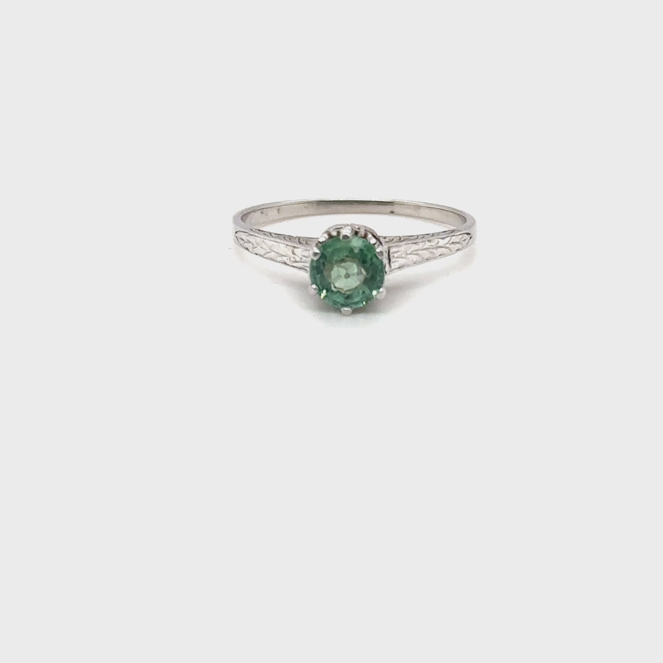 Natural Paraiba Tourmaline Ring 14K White Gold Ring .54ct Gemstone Ring Blue Green Ring Antique Ring Filigree Hand Carved Vintage Jewelry