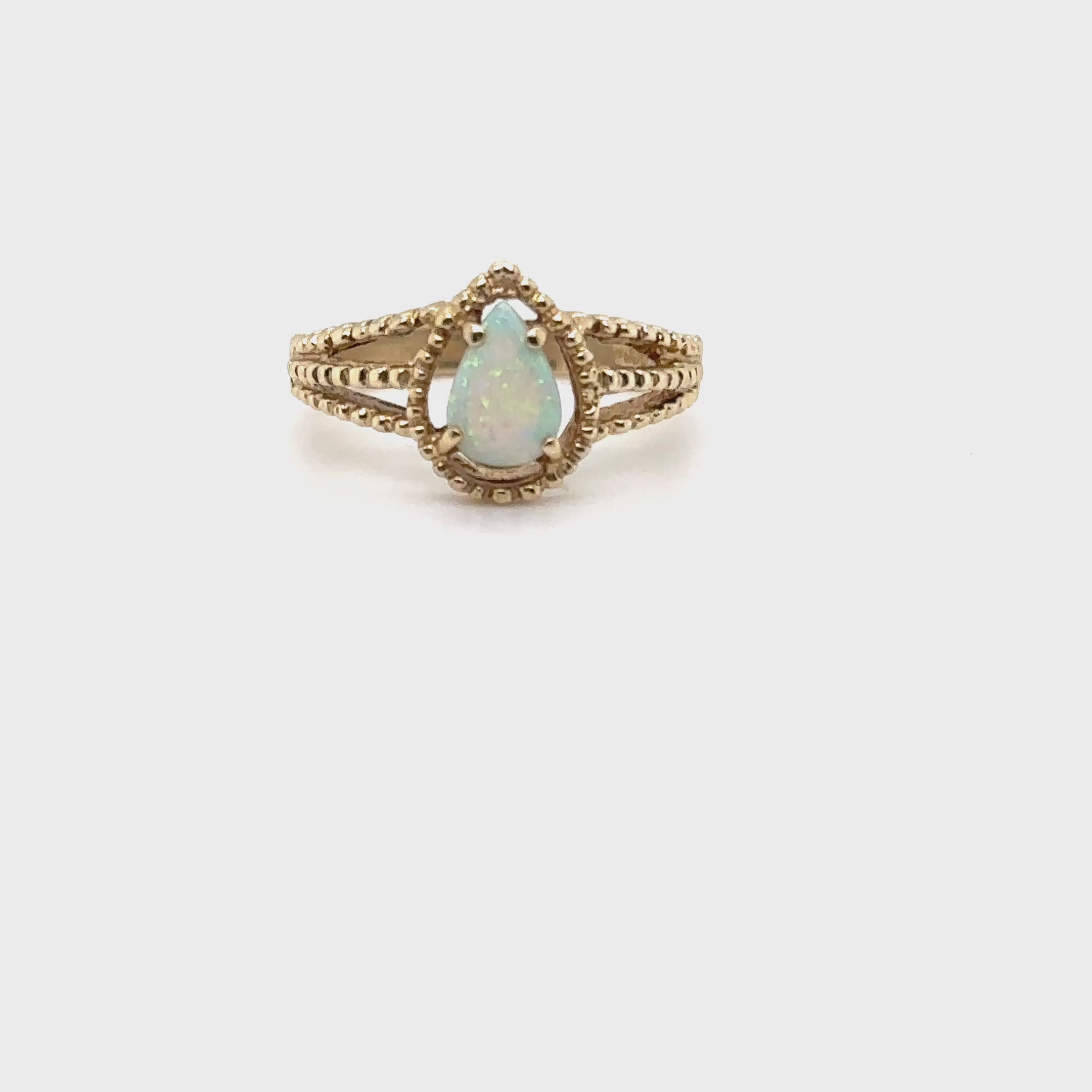 Natural Ethiopian Opal Ring 14K Yellow Gold October Birthstone Ring Vintage Estate Jewelry